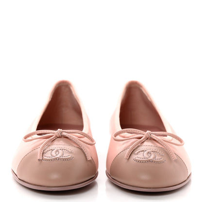 Chanel Lambskin Cap Toe CC Ballerina Flats 37 Light Pink Dark Pink 2 of 10