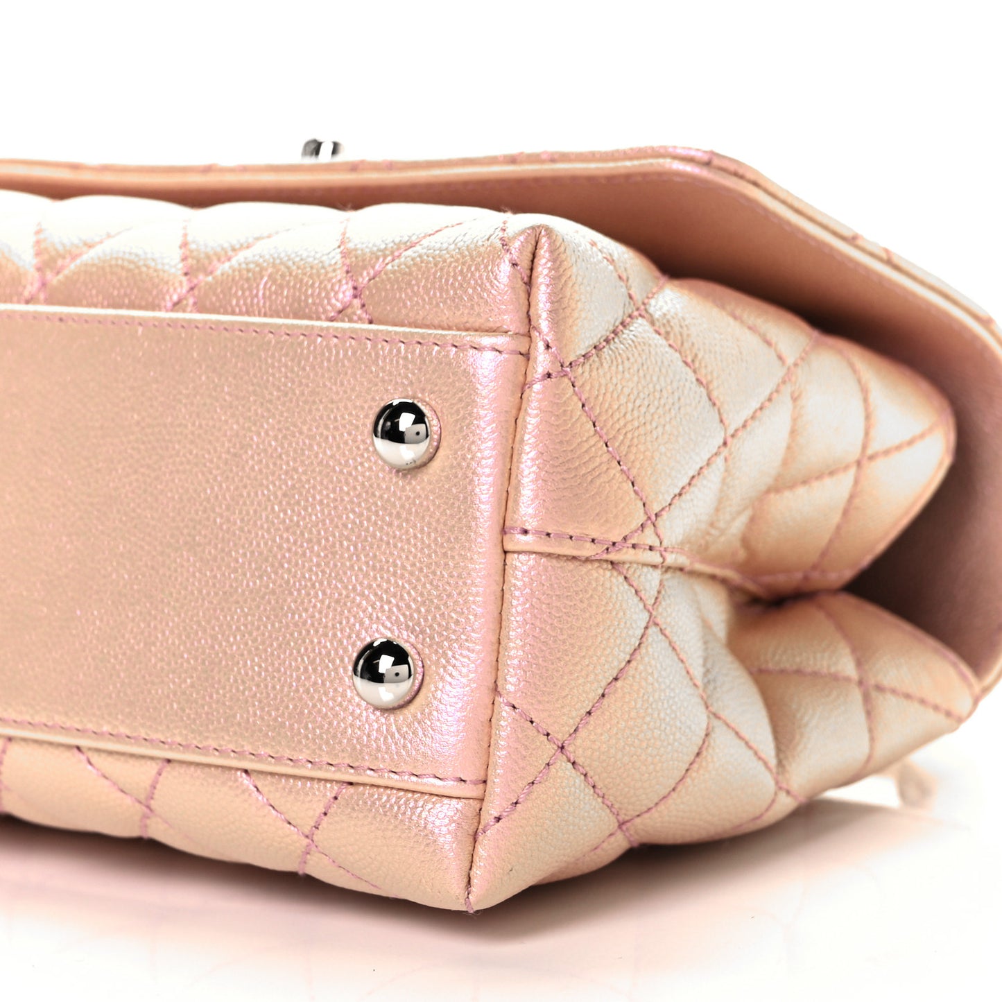 Iridescent Caviar Quilted Mini Coco Handle Flap Pink