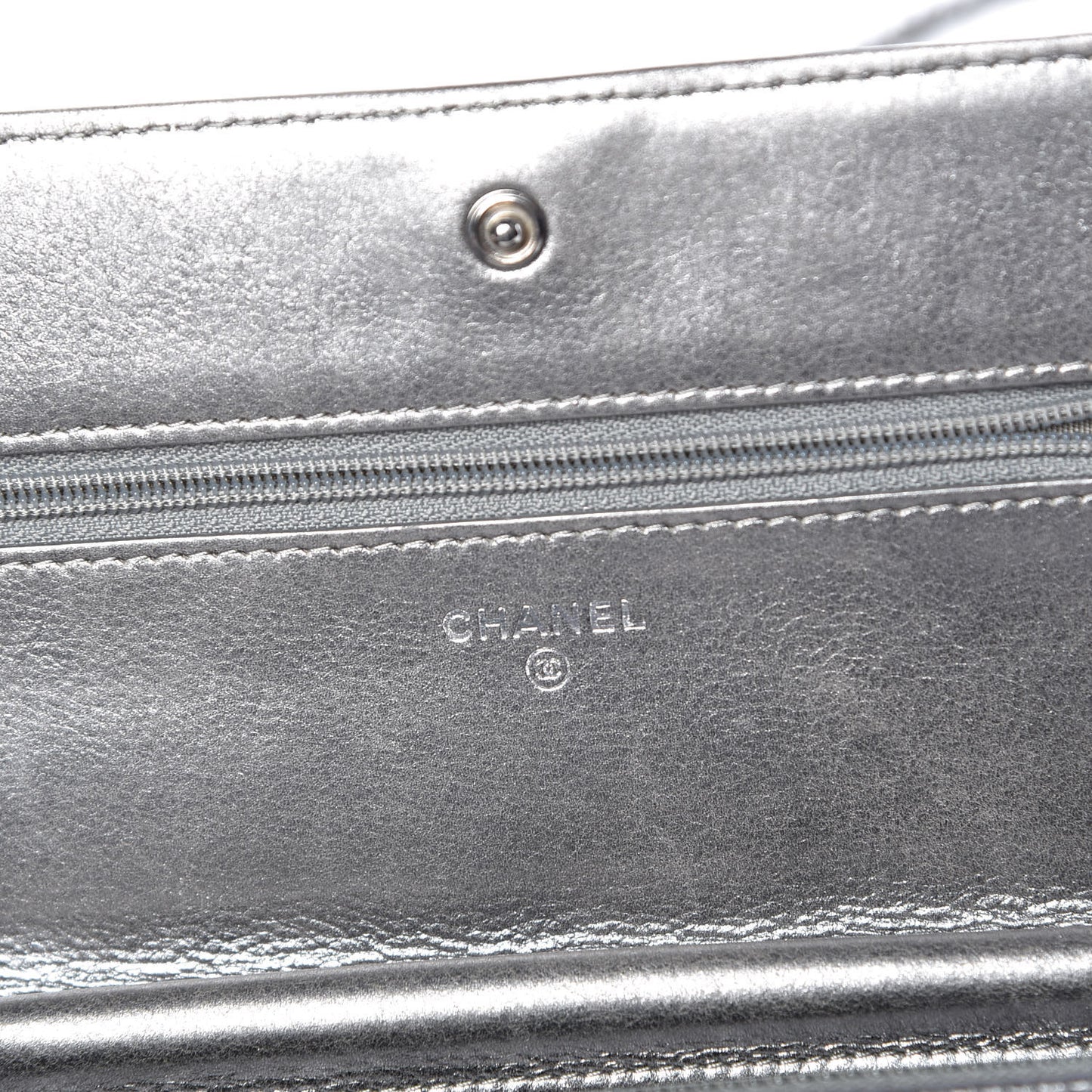 Metallic Calfskin Quilted Boy Wallet On Chain WOC Silver