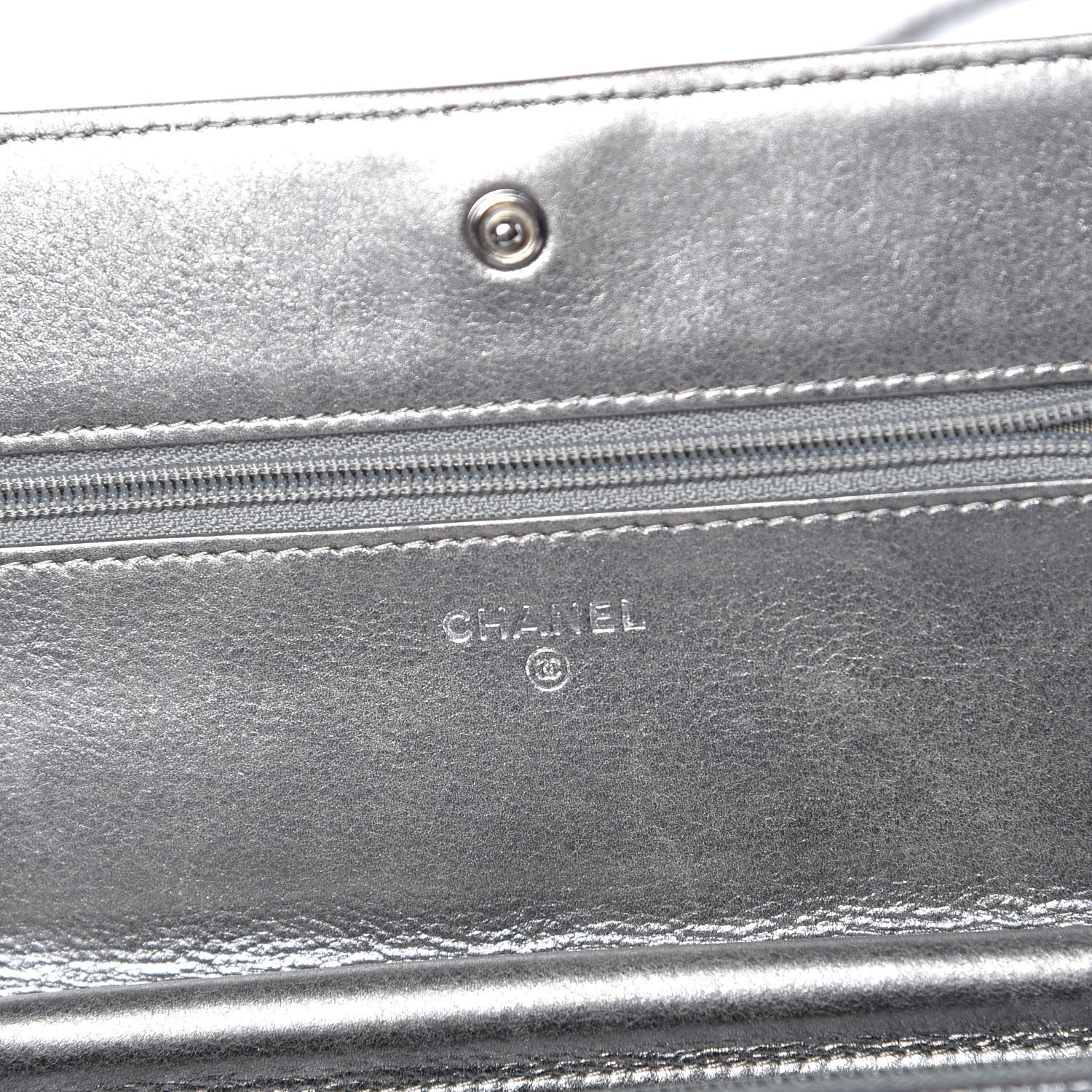 Chanel Metallic Calfskin Quilted Boy Wallet On Chain WOC Silver 6 of 13