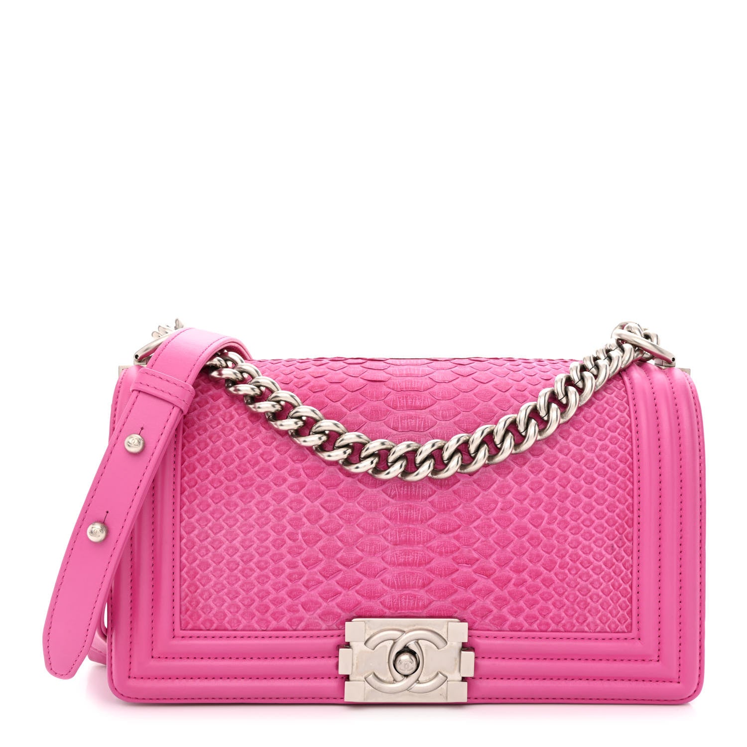 Chanel Matte Snakeskin Medium Boy Flap Pink 1 of 11