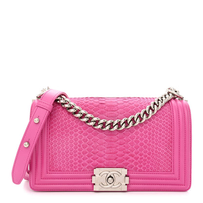 Chanel Matte Snakeskin Medium Boy Flap Pink 1 of 11
