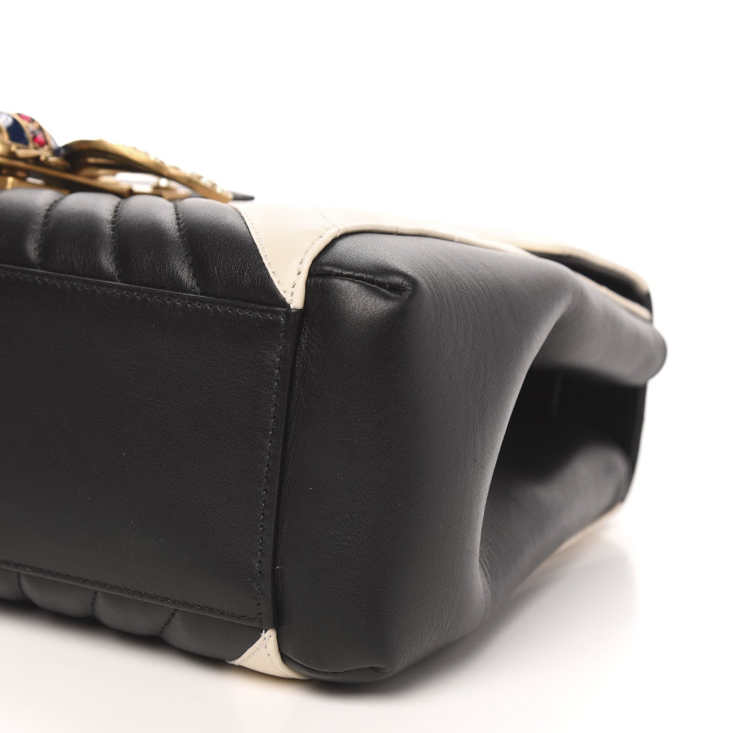 Gucci Calfskin Bamboo Trapuntata Queen Margaret Top Handle Bag Mystic White Black 9 of 10