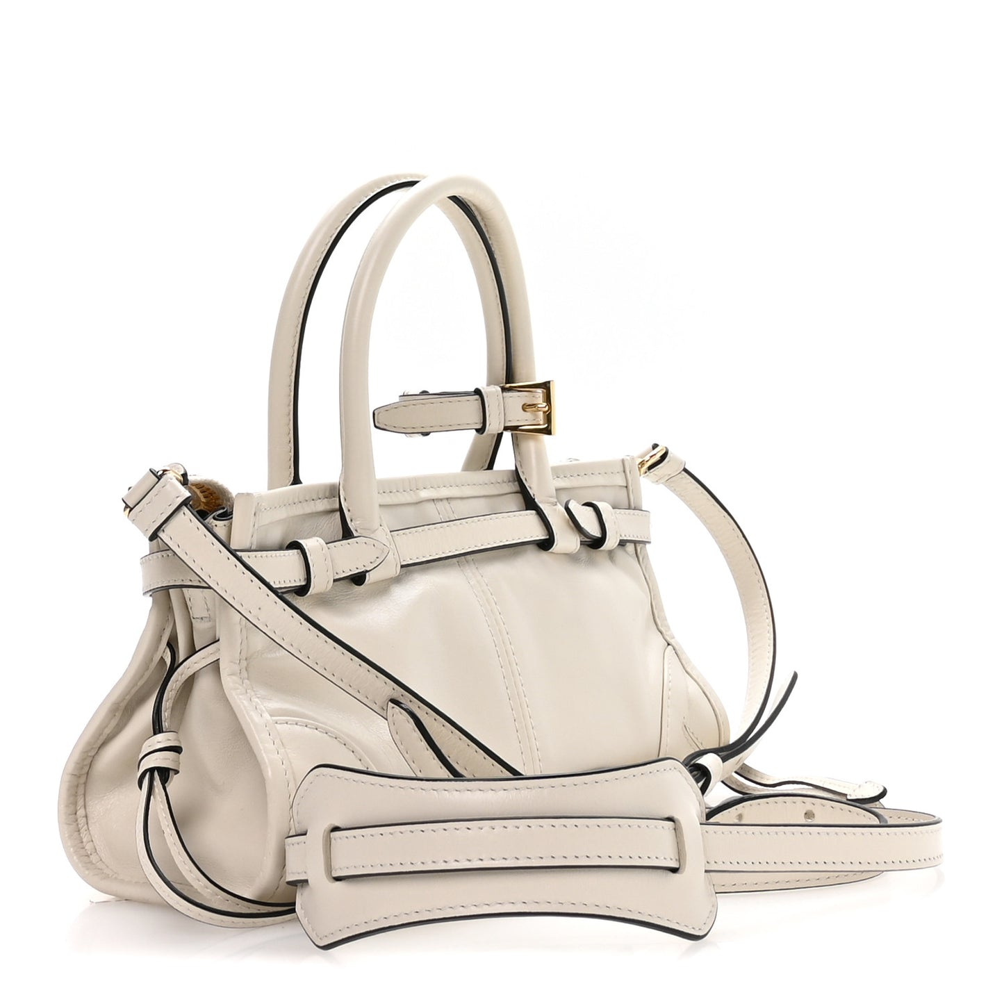 Glossy Calfskin Triangle Mini Bonnie Hand Bag White