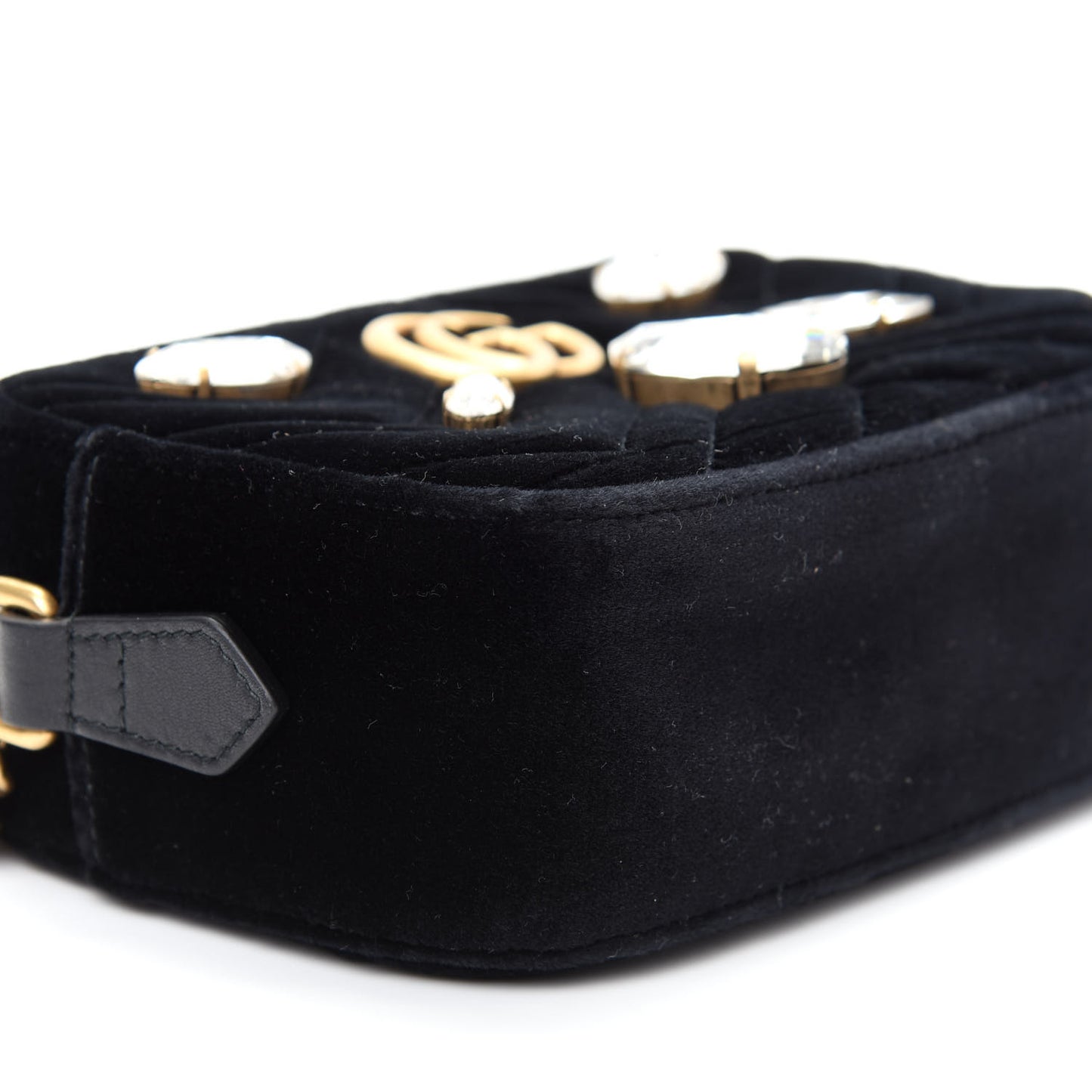 Velvet Matelasse Marquise Crystals Mini GG Marmont Chain Shoulder Bag Black