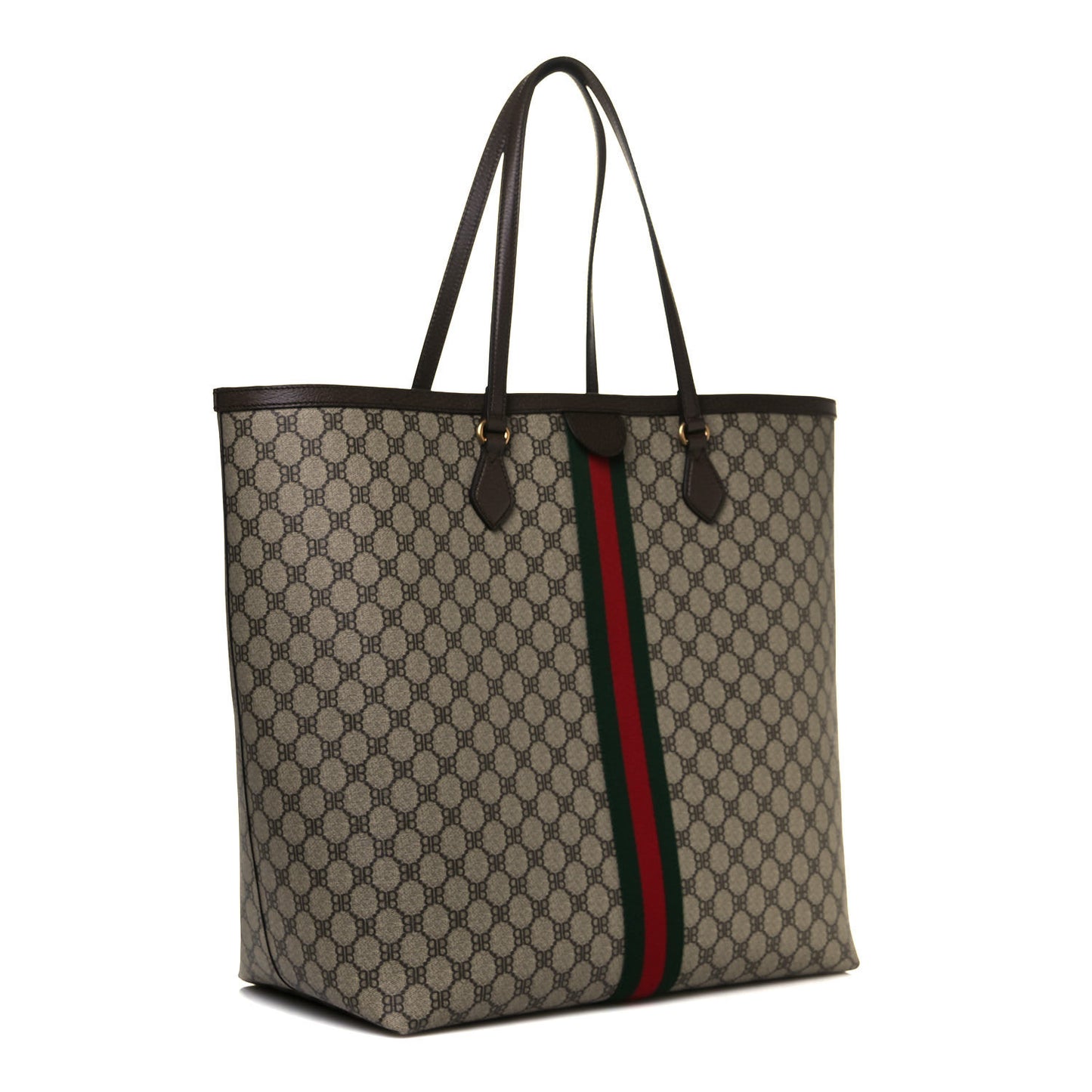 X BALENCIAGA BB Supreme Monogram Web Graffiti Large Ophidia Shopping Tote Beige New Acero