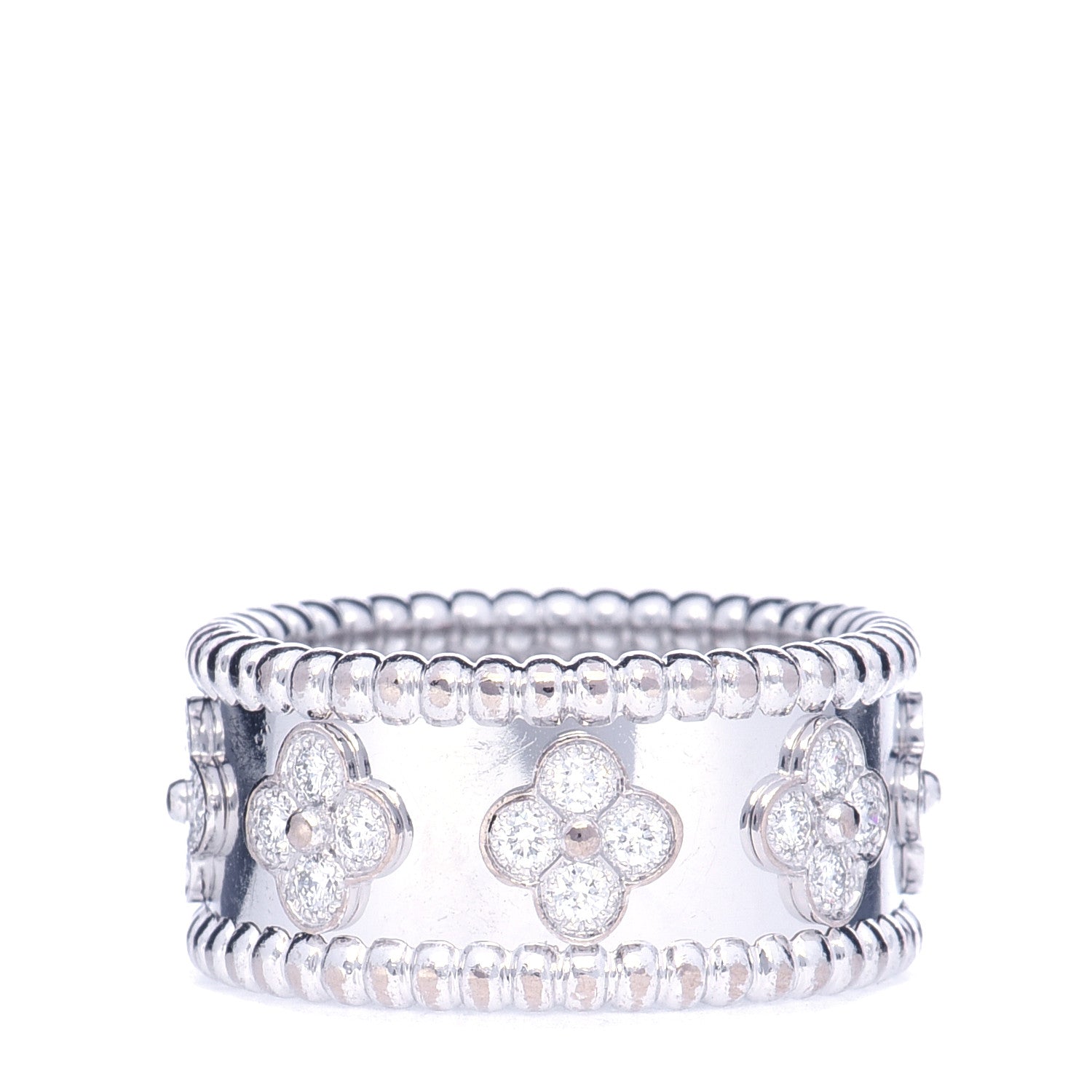Van Cleef & Arpels 18K White Gold Diamond Medium Perlee Clover Band Ring 57 8 1 of 7