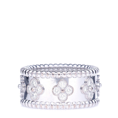 Van Cleef & Arpels 18K White Gold Diamond Medium Perlee Clover Band Ring 57 8 1 of 7