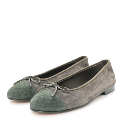 Chanel Suede Cap Toe CC Ballerina Flats 36.5 Grey Green 4 of 9