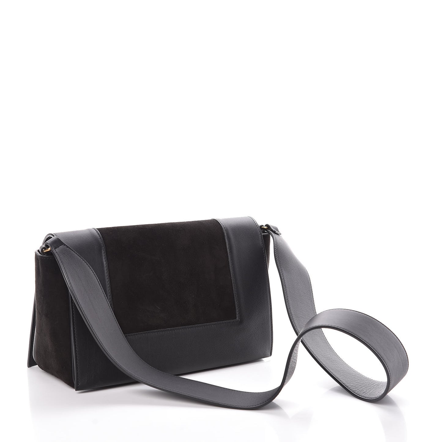 Suede Calfskin Medium Frame Shoulder Bag Black