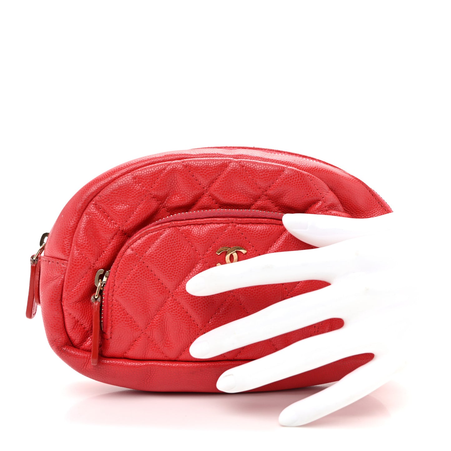 Caviar Quilted Double Zip Pouch Red