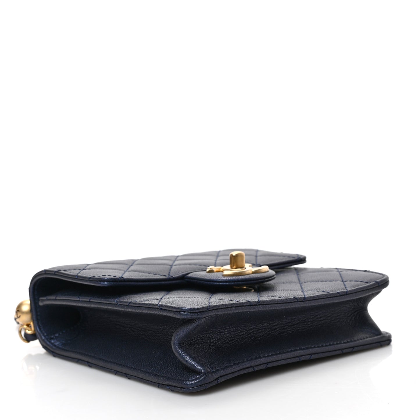 Iridescent Lambskin Quilted Chic Pearls Flap Navy Blue