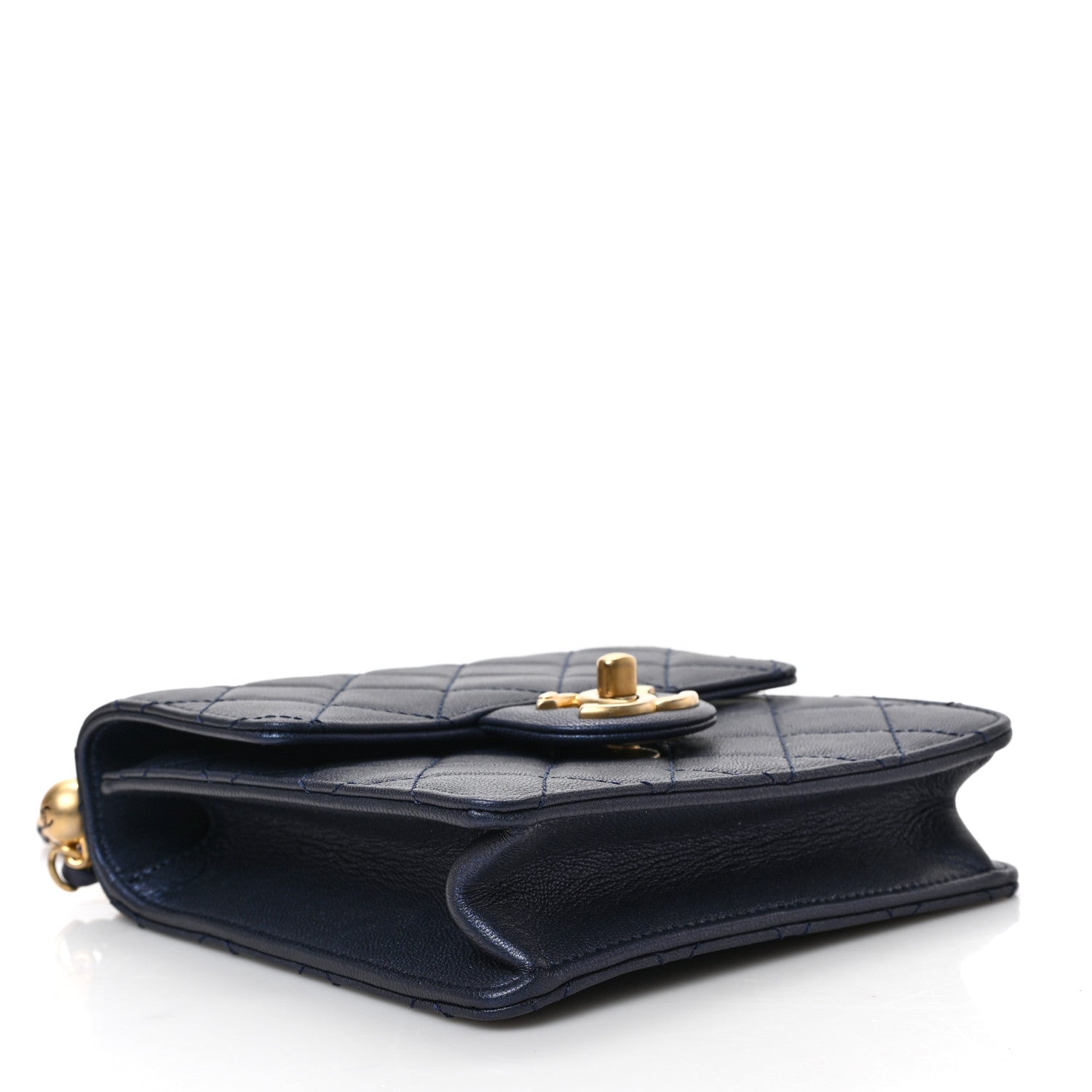Chanel Iridescent Lambskin Quilted Chic Pearls Flap Navy Blue 4 of 9