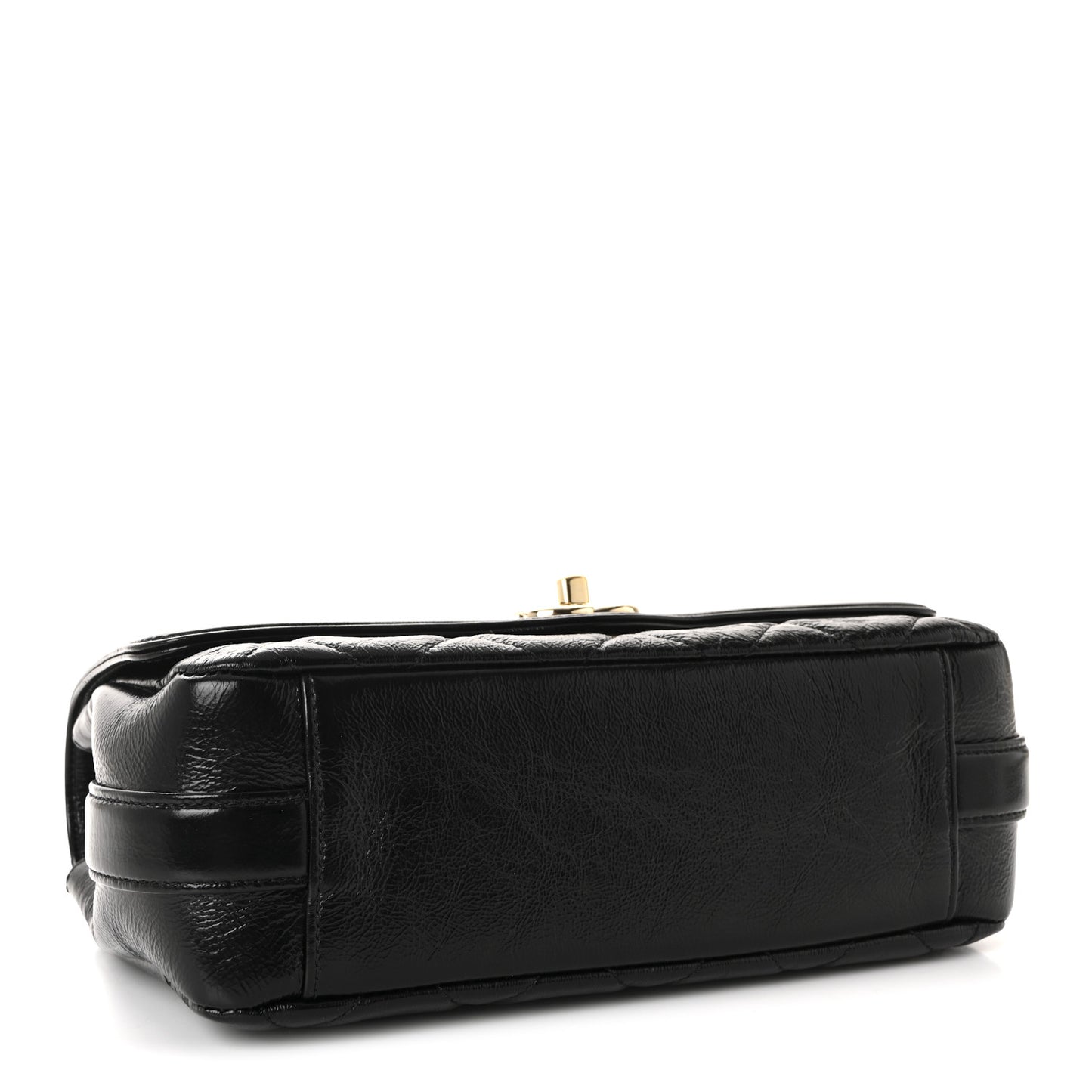 Crumpled Glazed Lambskin Quilted Small Flap Black