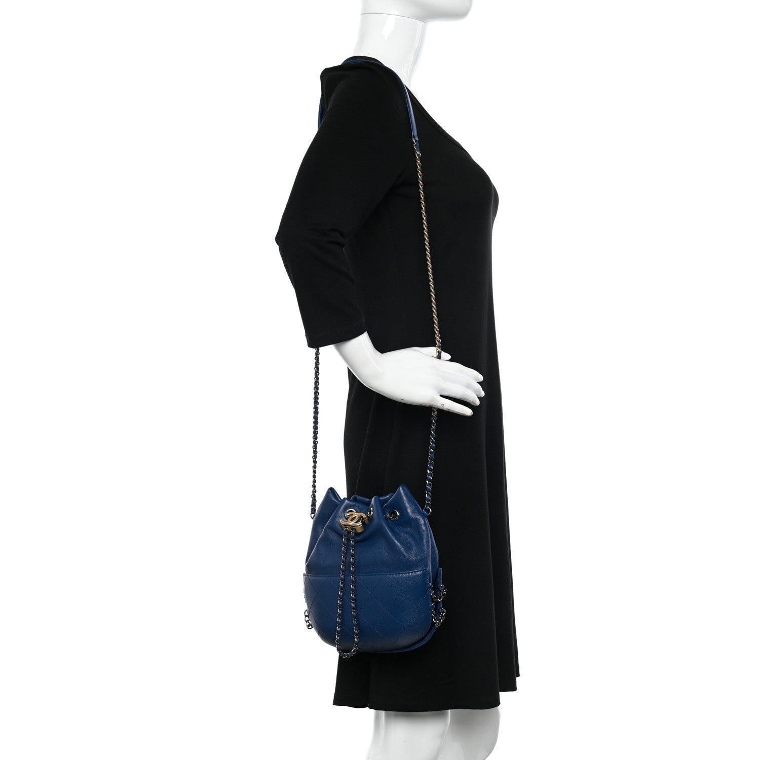 Chanel Calfskin Quilted Small Gabrielle Bucket Dark Blue 2 of 11