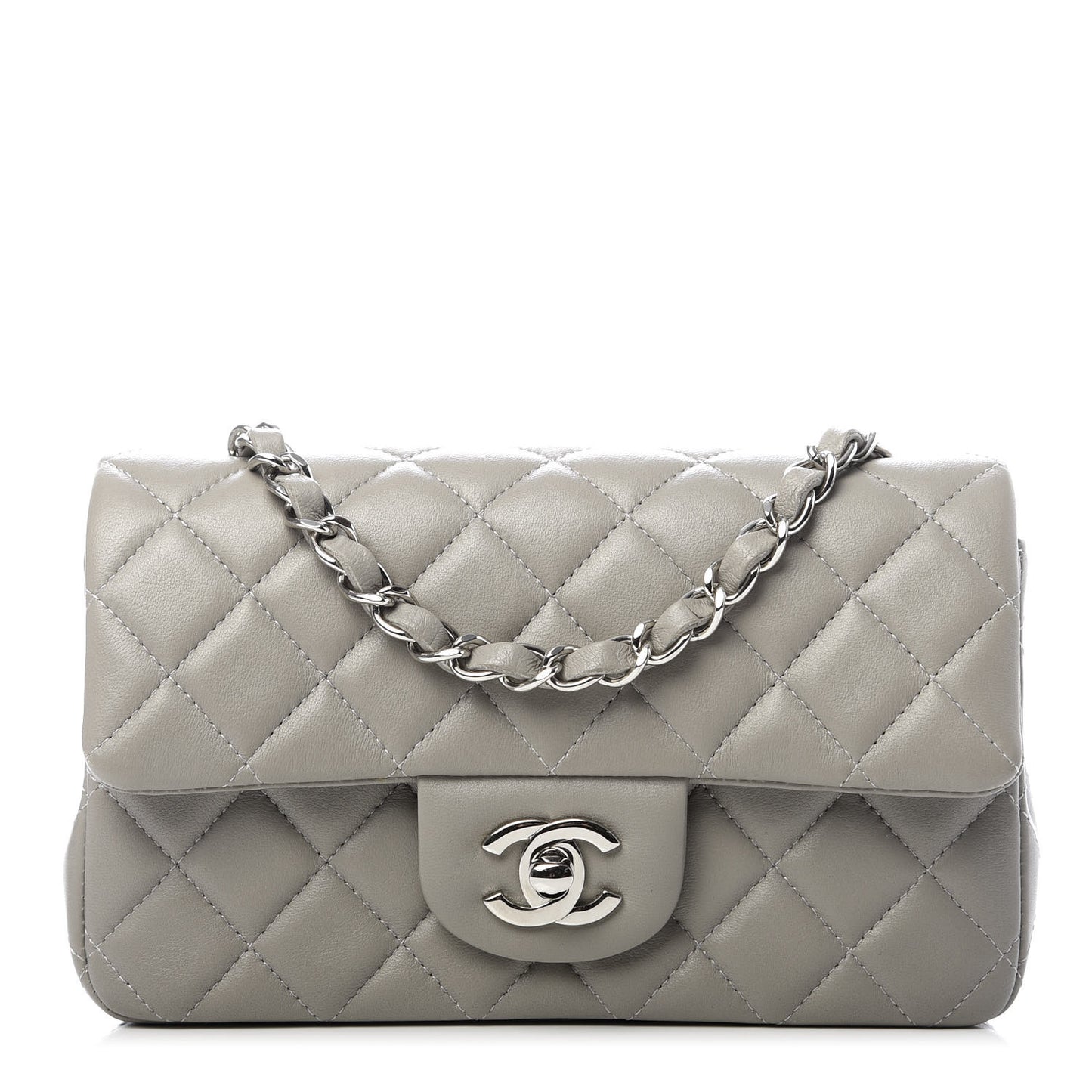 Lambskin Quilted Mini Rectangular Flap Grey