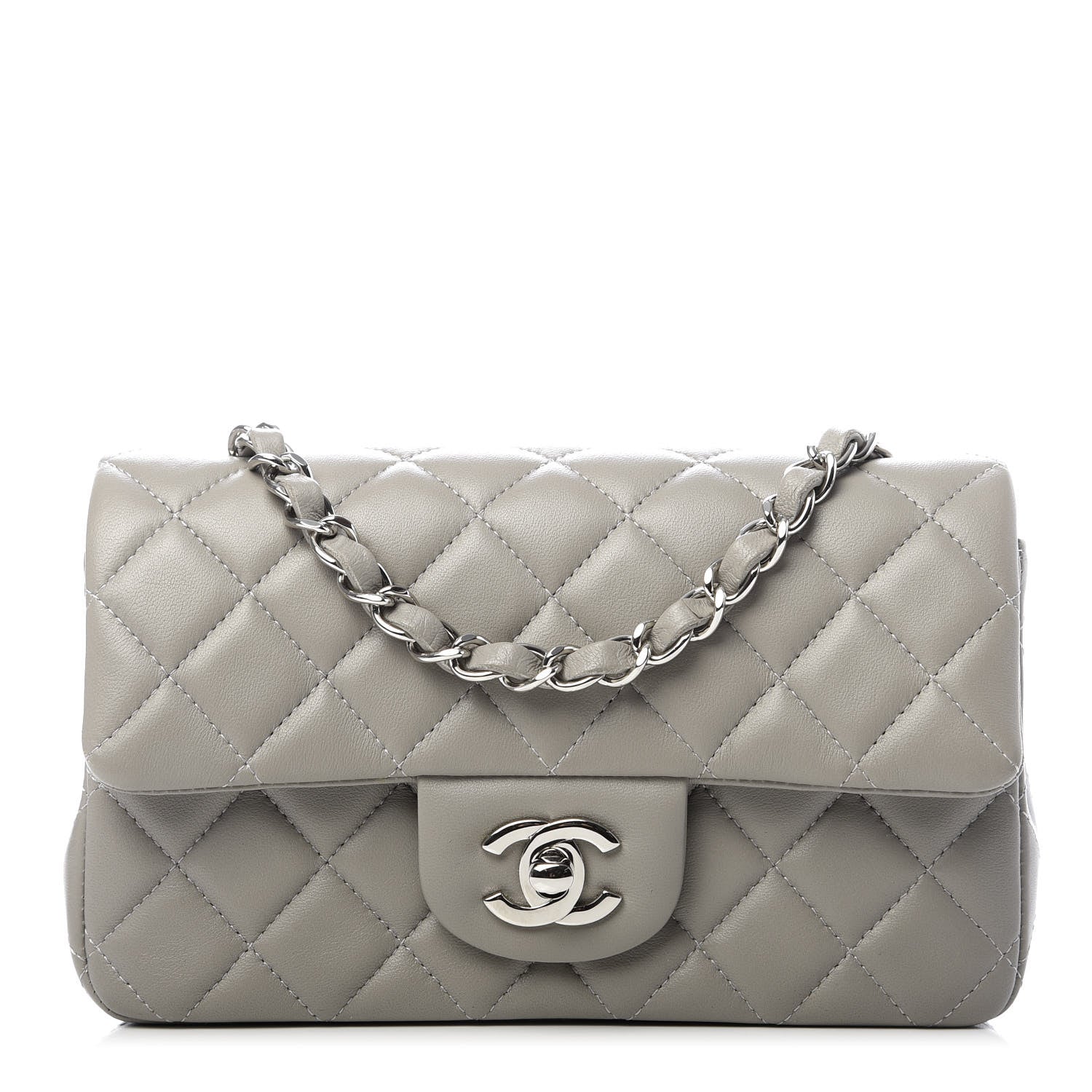 Chanel Lambskin Quilted Mini Rectangular Flap Grey 1 of 9