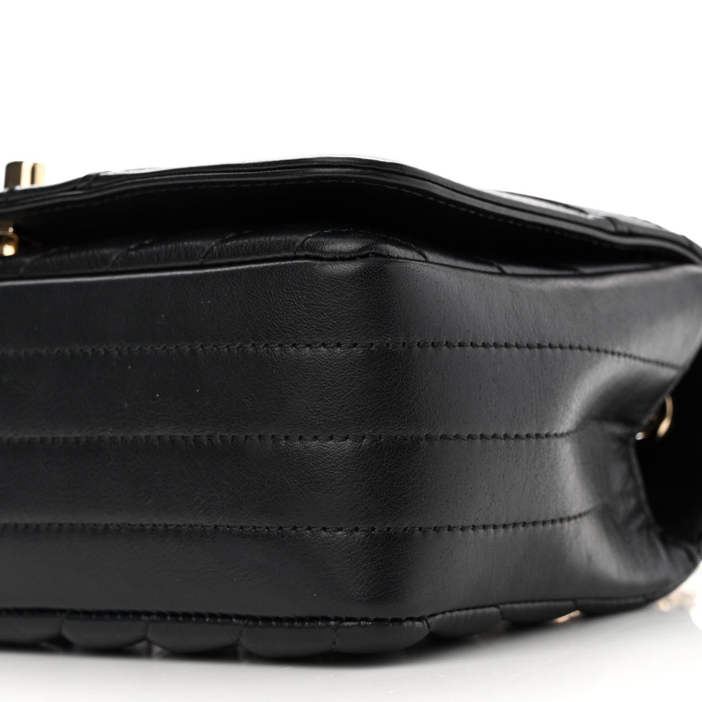 Calfskin Chevron Quilted Mini Statement Flap Black
