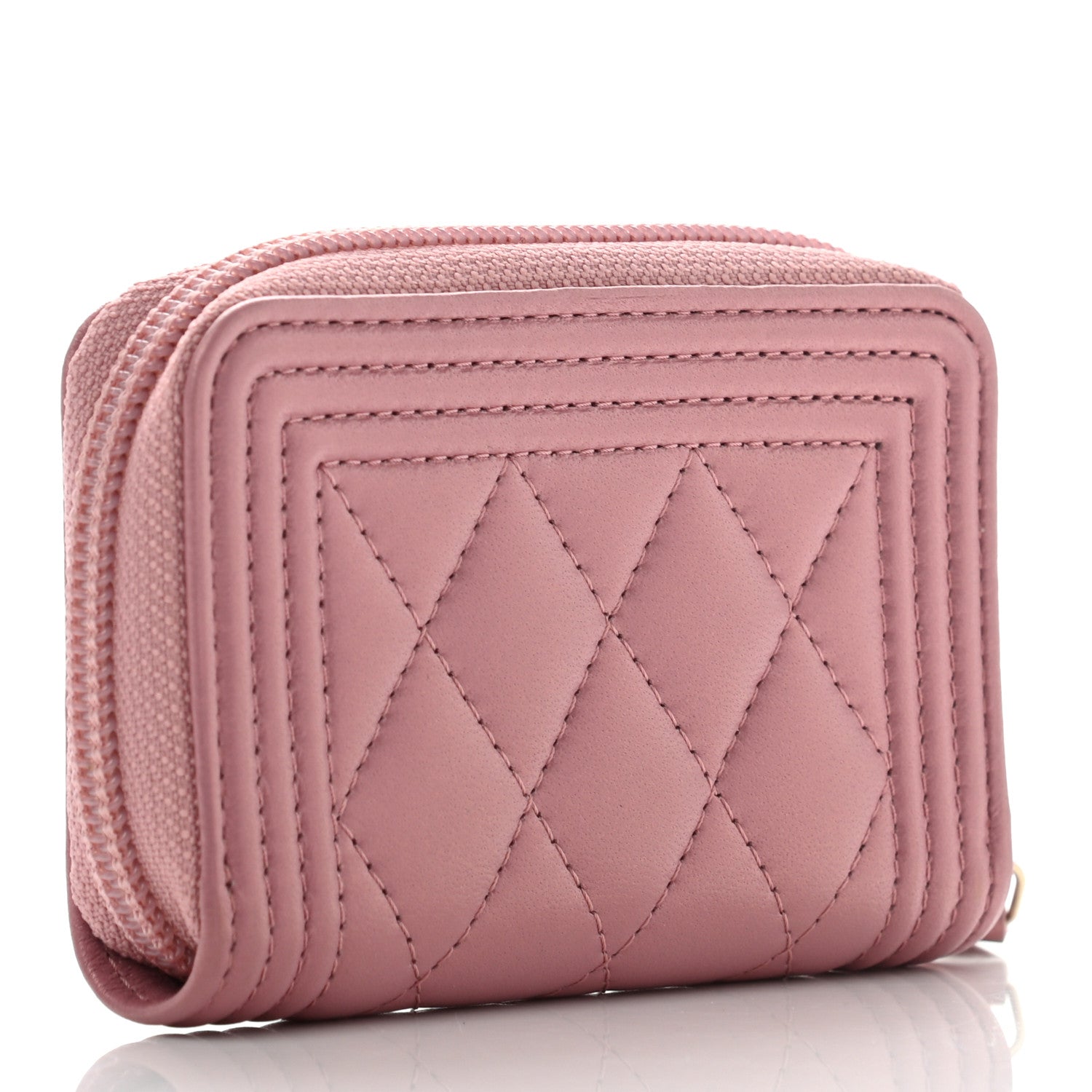 Chanel Metallic Lambskin Quilted Boy Zip Around Coin Purse Wallet Pink 3 of 10