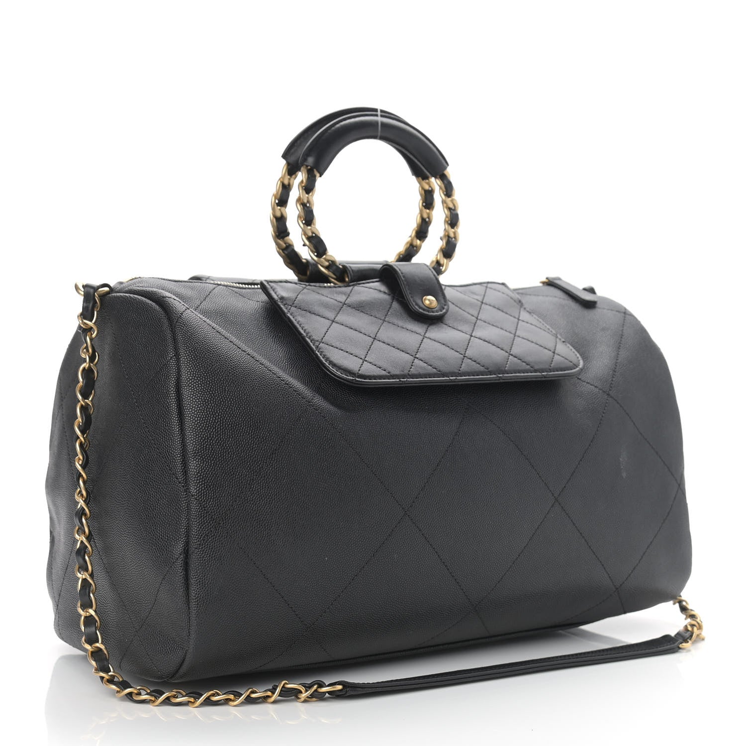 Chanel Grained Calfskin Lambskin Quilted Large Bowling Bag Black 3 of 10