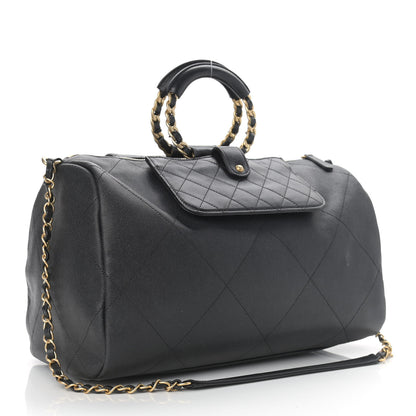 Chanel Grained Calfskin Lambskin Quilted Large Bowling Bag Black 3 of 10
