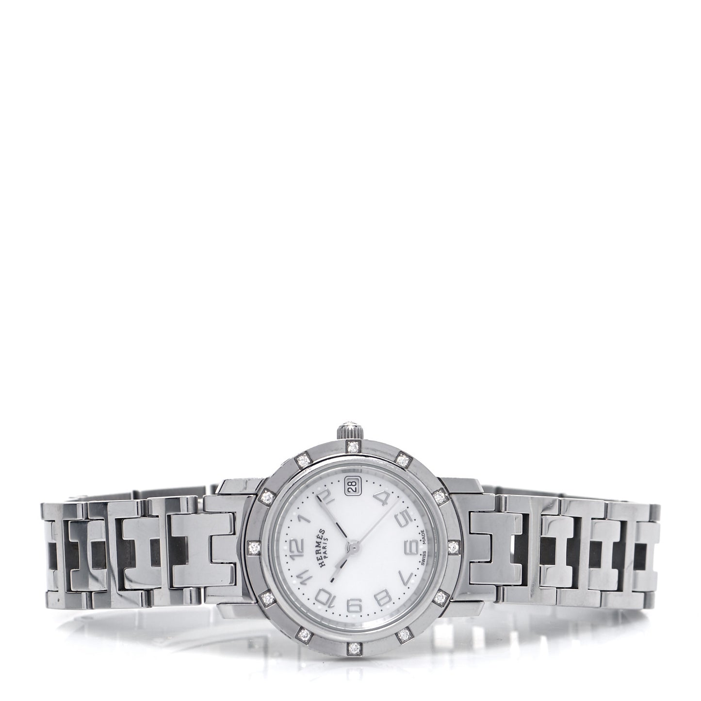 Stainless Steel Diamond Mother of Pearl 24mm Clipper Quartz Watch