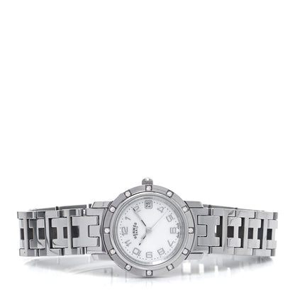 Hermes Stainless Steel Diamond Mother of Pearl 24mm Clipper Quartz Watch 2 of 5