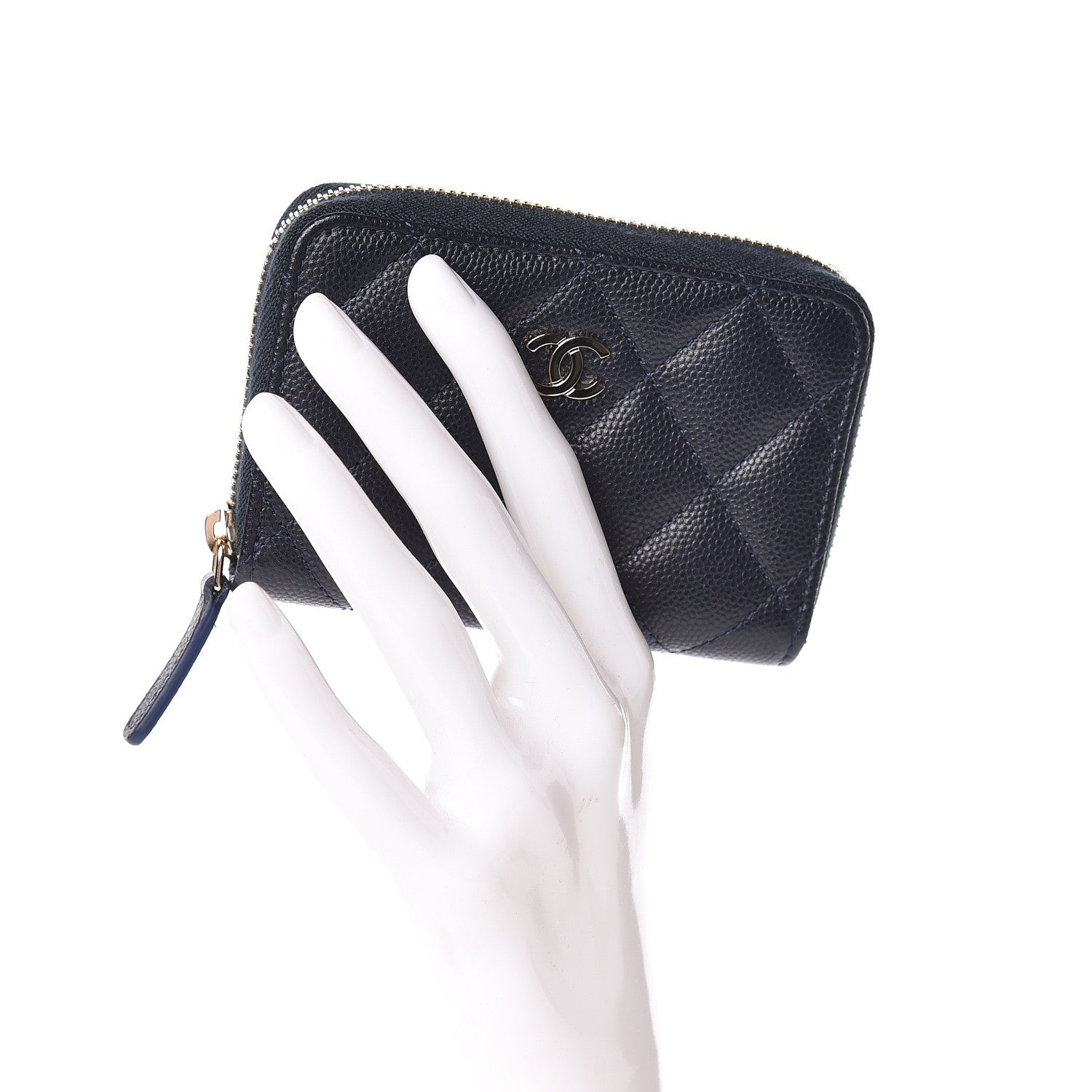 Chanel Caviar Quilted Zip Coin Purse Navy Blue 2 of 8