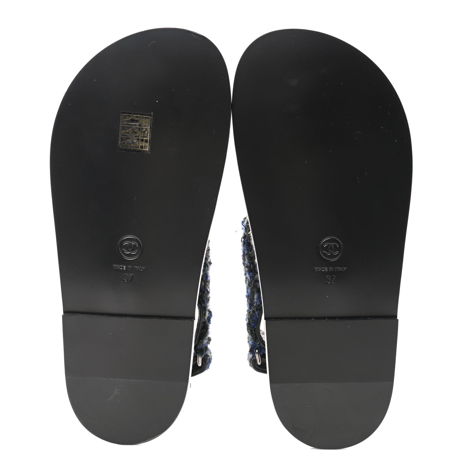 Chanel Iridescent Tweed Velcro Dad Sandals 37 Navy Blue Multicolor 5 of 11