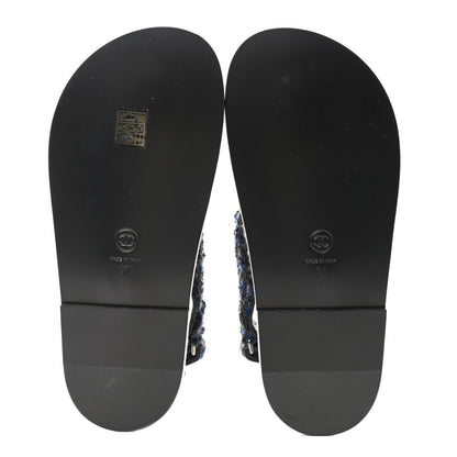 Chanel Iridescent Tweed Velcro Dad Sandals 37 Navy Blue Multicolor 5 of 11