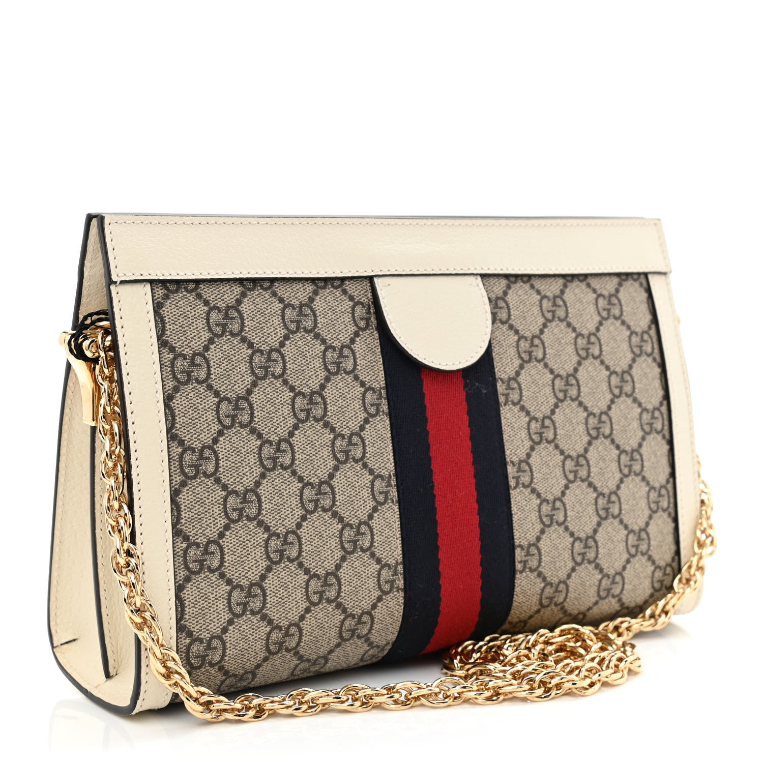 Gucci GG Supreme Monogram Textured Calfskin Web Small Ophidia Chain Shoulder Bag Beige Ebony Mystic White 3 of 11