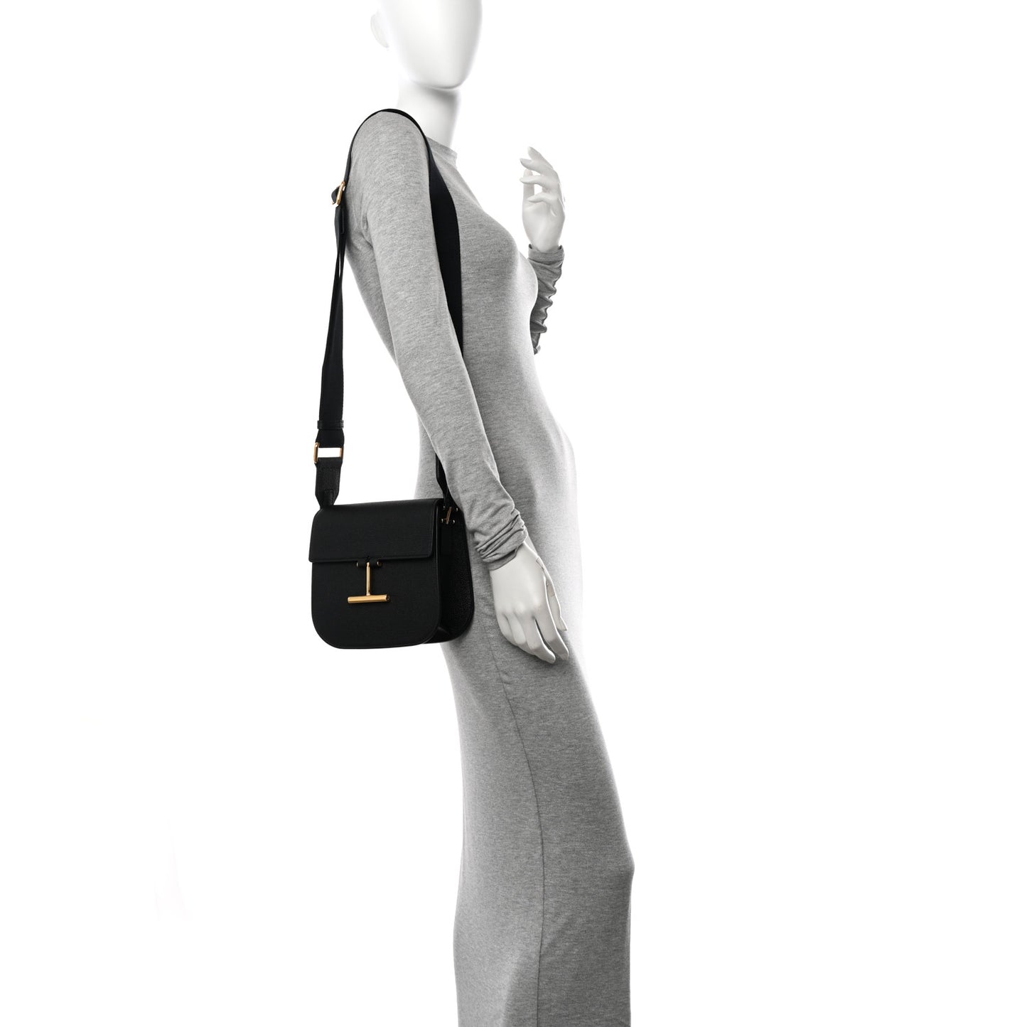 Grained Calfskin Mini T Clasp Tara Crossbody Bag Black