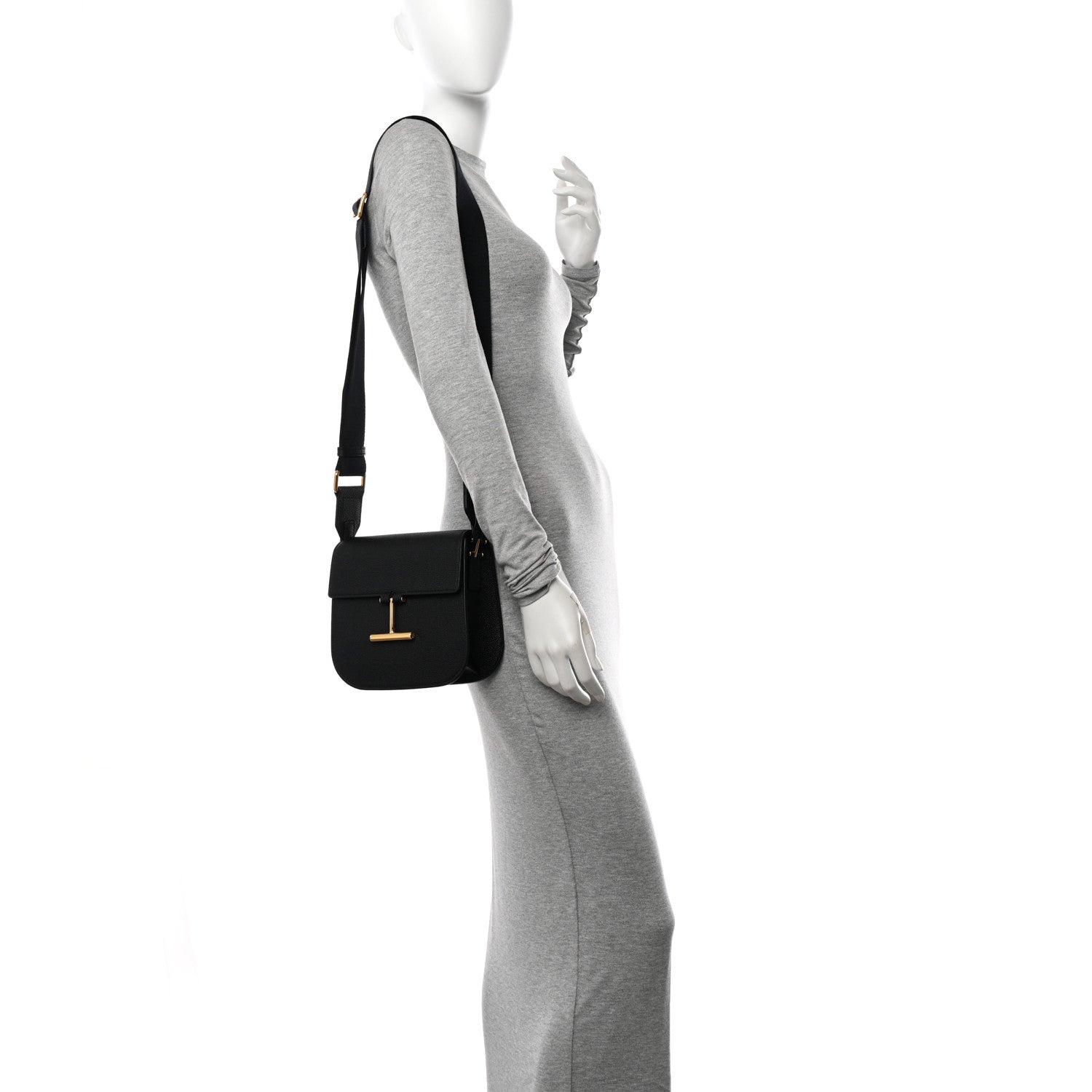 Tom Ford Grained Calfskin Mini T Clasp Tara Crossbody Bag Black 2 of 12