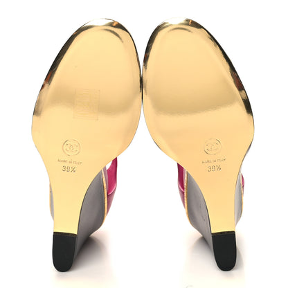 Chanel Lambskin Cap Toe Open Wedge 39.5 Fuchsia Black 5 of 9