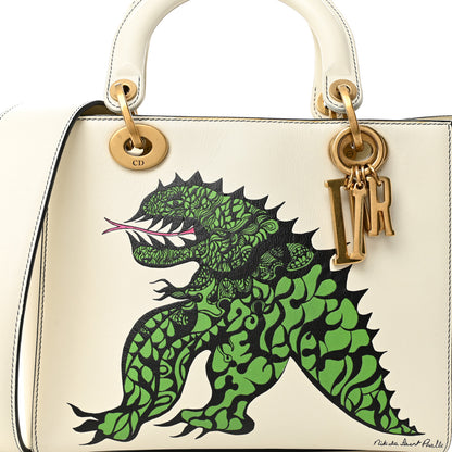 Christian Dior Calfskin Painted Niki de Saint Phalle Dragon Medium Supple Lady Dior Bag White 8 of 11