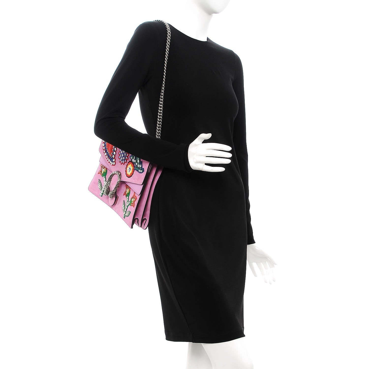 Gucci Suede Cudu Embroidered Medium Dionysus Shoulder Bag Candy Mousse Multicolor 2 of 10