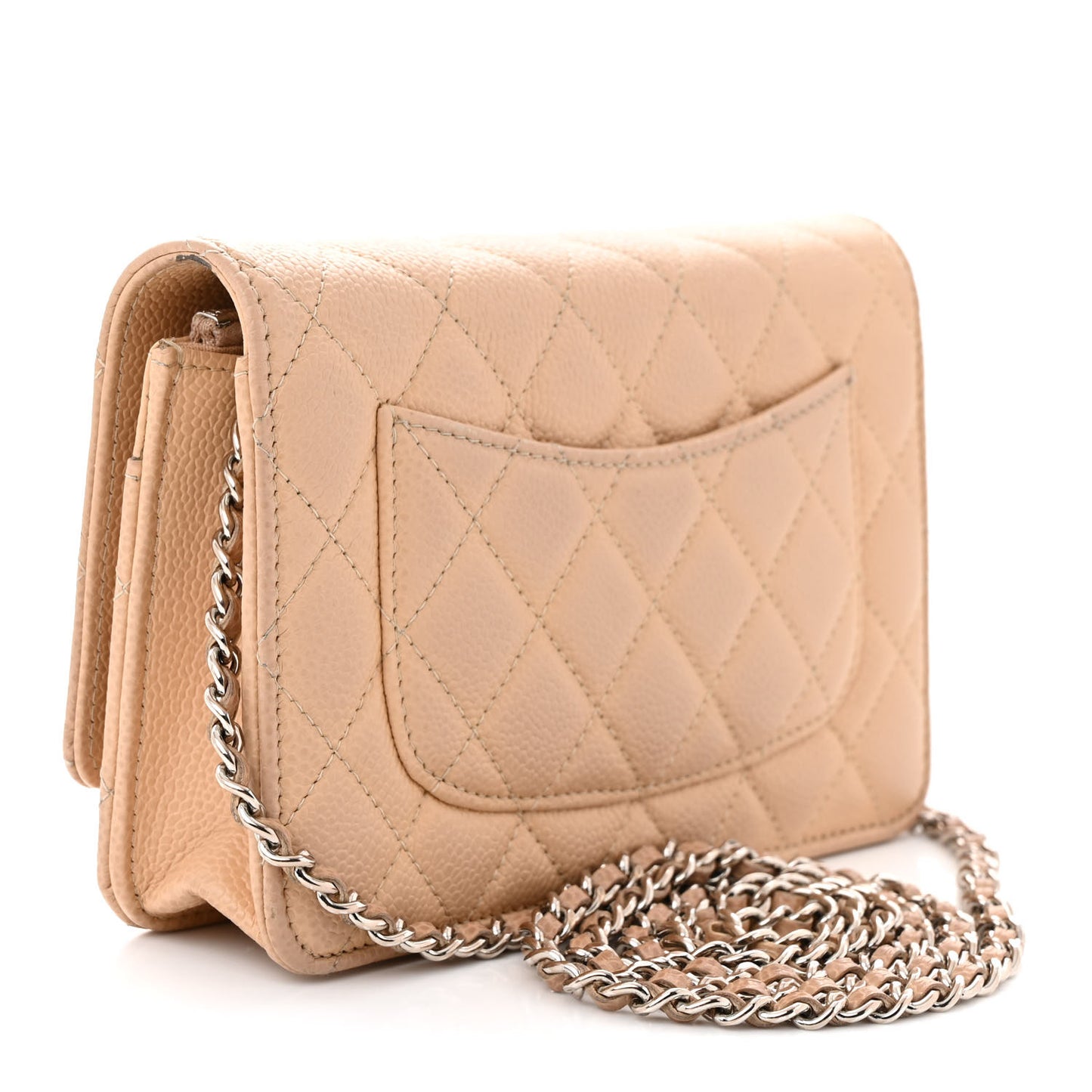 Caviar Quilted Wallet on Chain WOC Beige