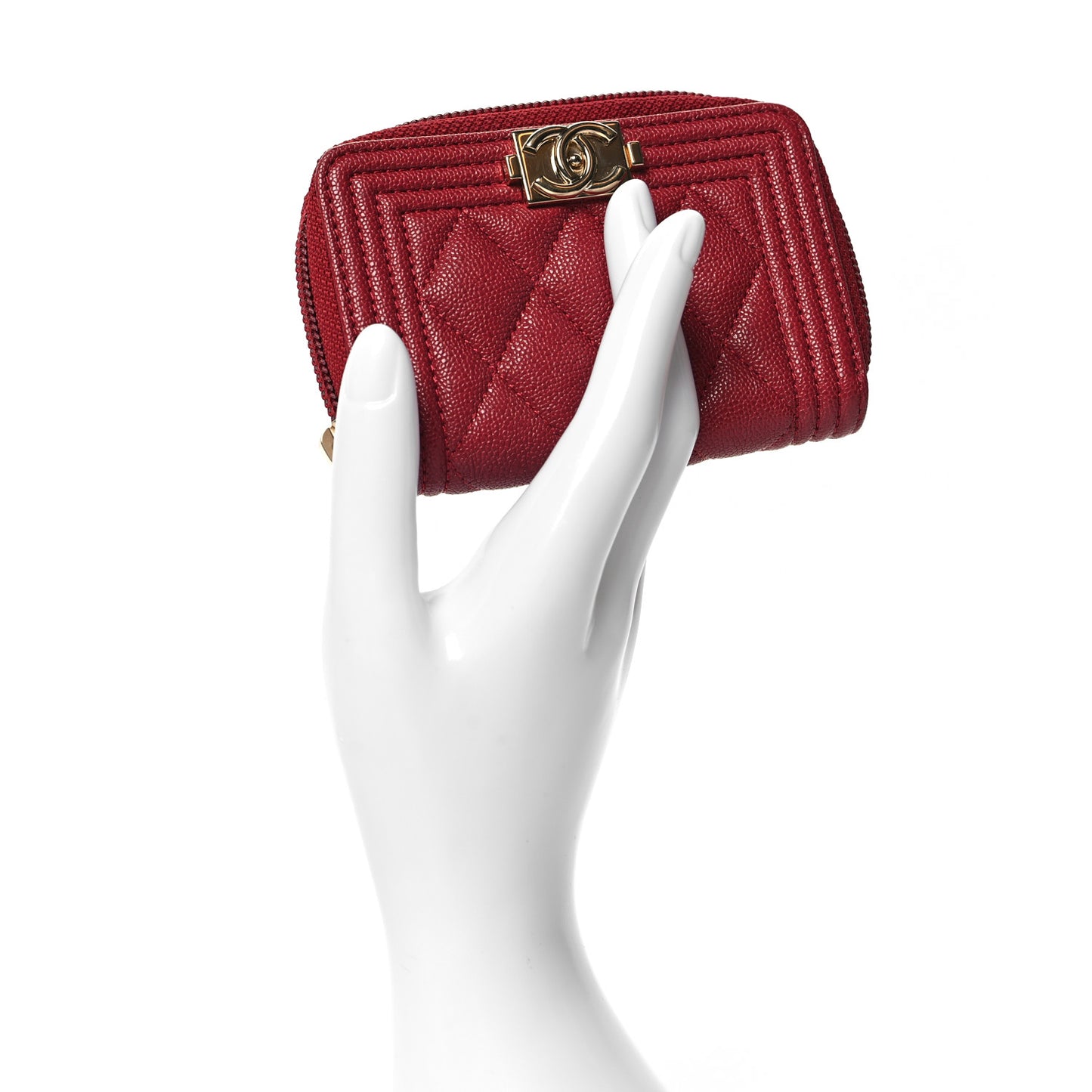 Caviar Quilted Boy Zip Around Coin Purse Wallet Burgundy