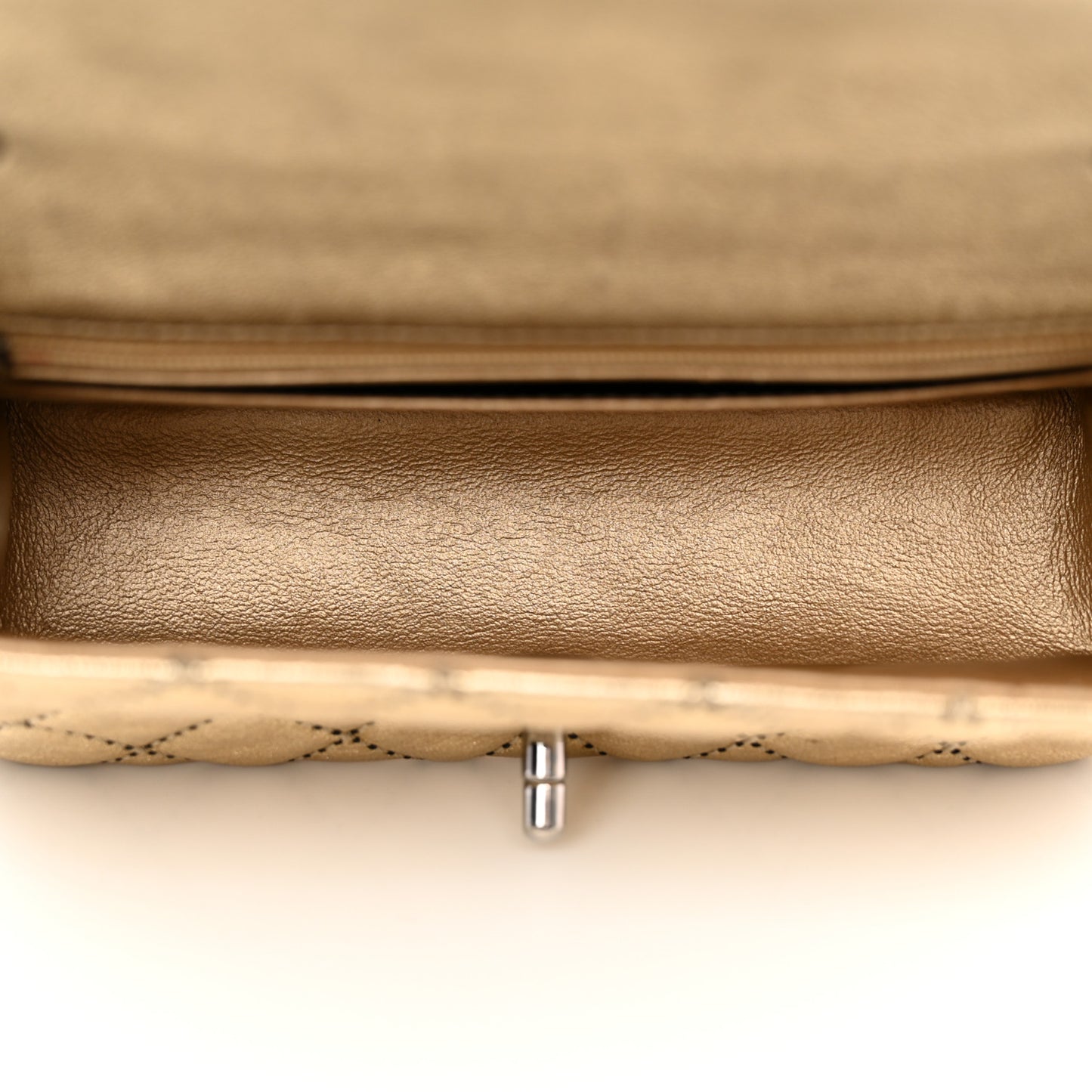 Metallic Lambskin Quilted Mini Side Stitch Rectangular Flap Gold