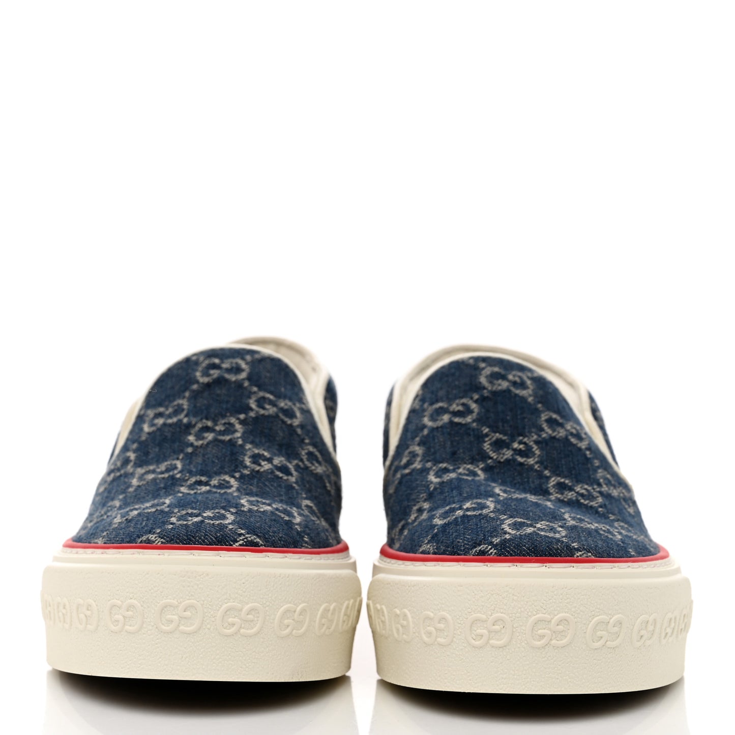 New Denim GG Monogram Womens 1977 Tennis Slip On 30mm Sneakers 37.5 Blue Tea Mystic White
