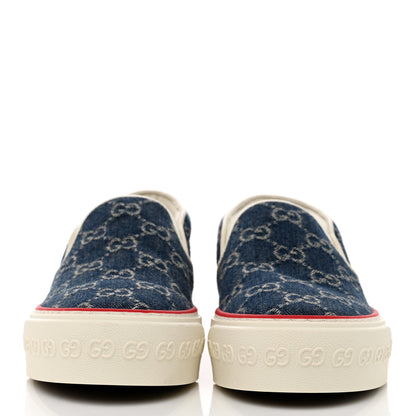 Gucci New Denim GG Monogram Womens 1977 Tennis Slip On 30mm Sneakers 37.5 Blue Tea Mystic White 2 of 7