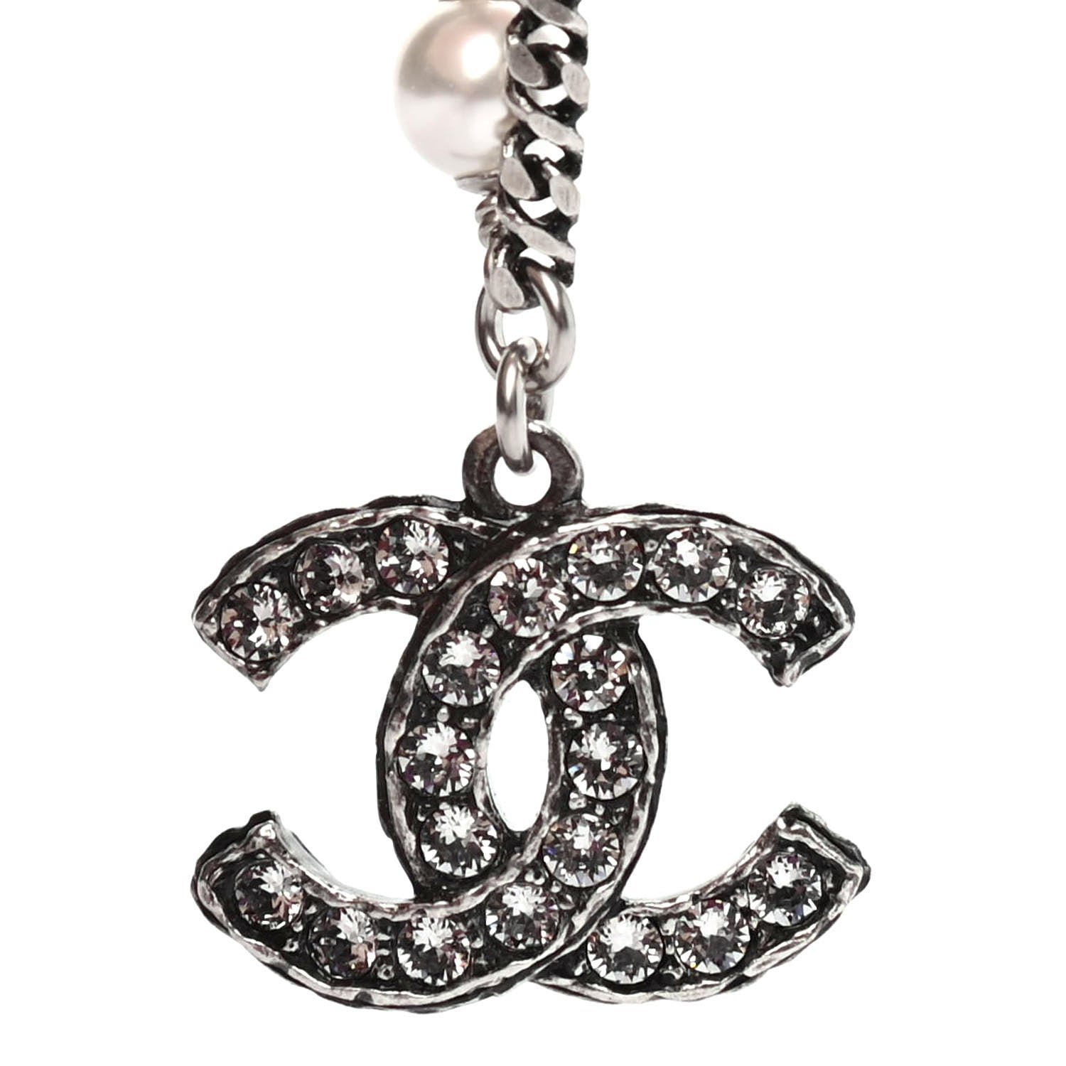 Chanel Ruthenium Pearl Crystal CC Bracelet Silver 3 of 4