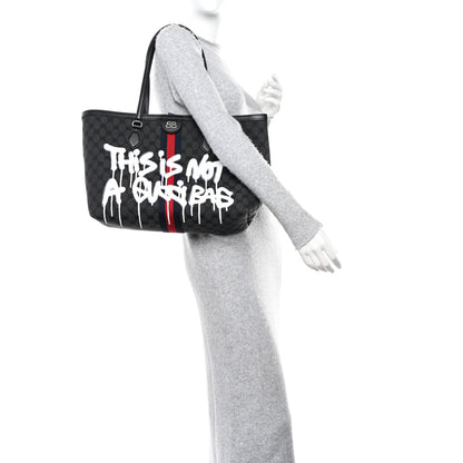 Gucci X BALENCIAGA BB Monogram Web Graffiti Medium Ophidia Shopping Tote Black 2 of 9