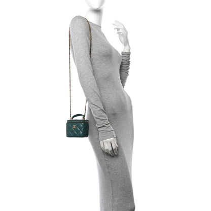 Chanel Lambskin Quilted Top Handle Mini Vanity Case With Chain Green 2 of 12