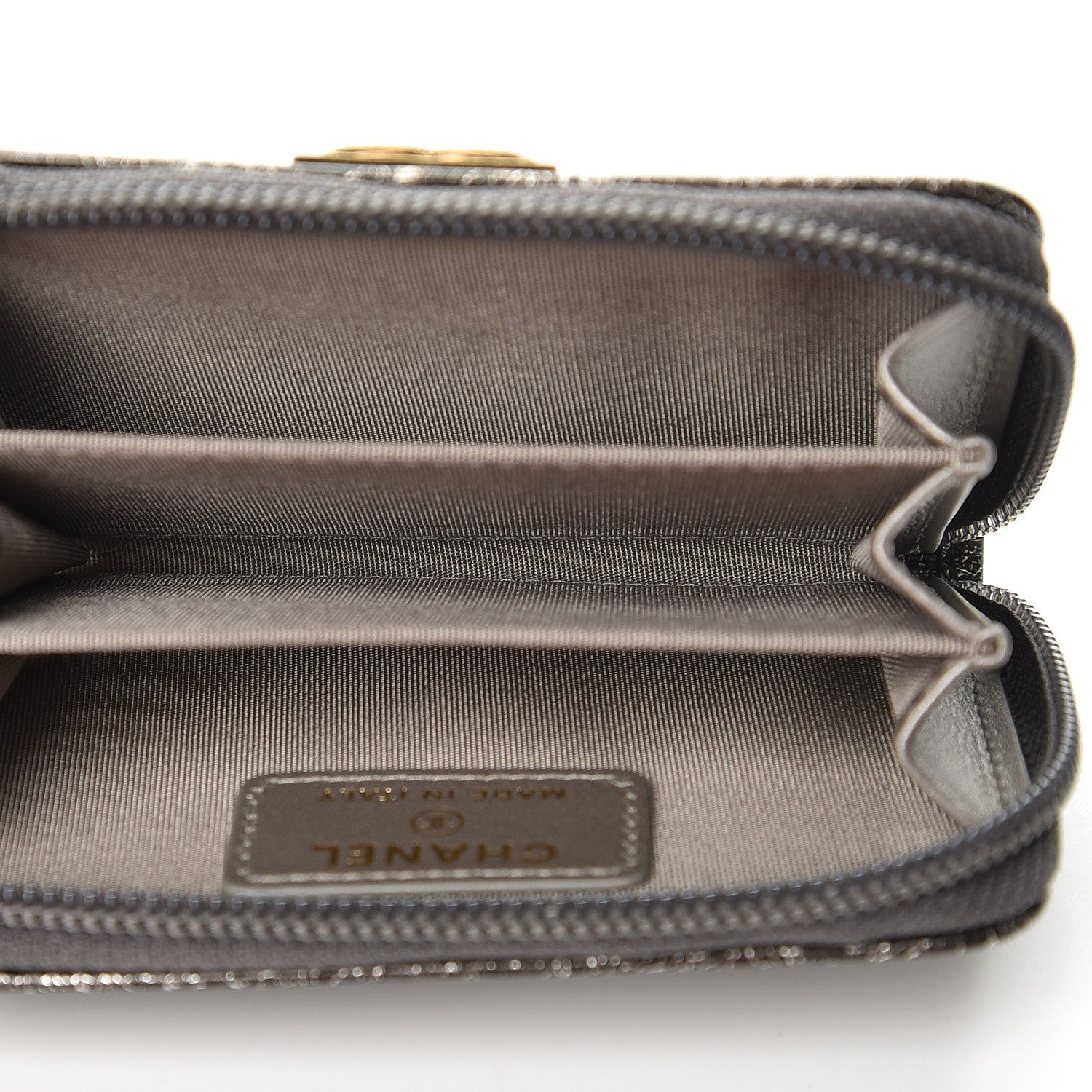 Chanel Cracked Metallic Calfskin Quilted Boy Zip Around Coin Purse Wallet Dark Silver 5 of 8