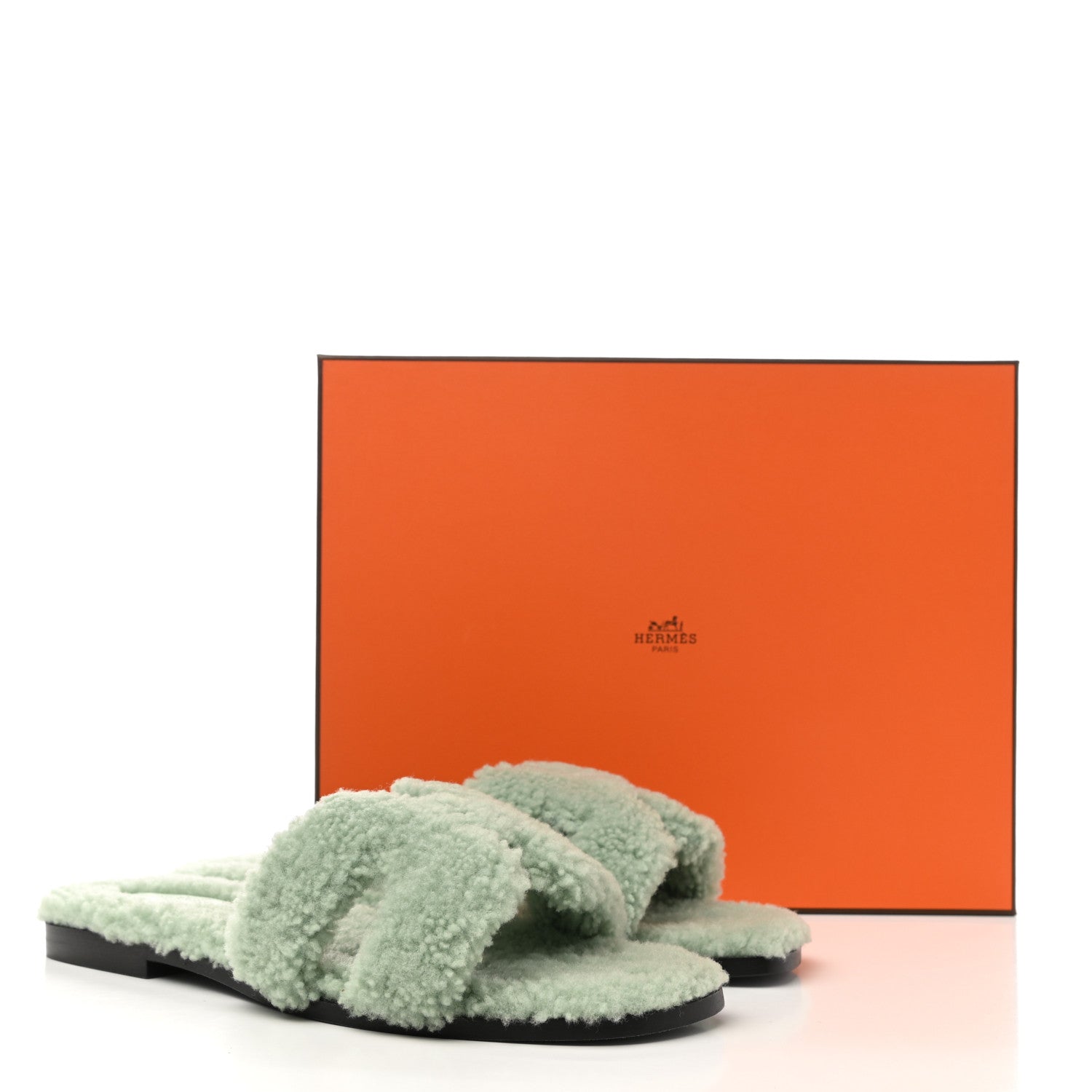 Hermes Woolskin Oran Sandals 39 Vert D’Eau 8 of 8