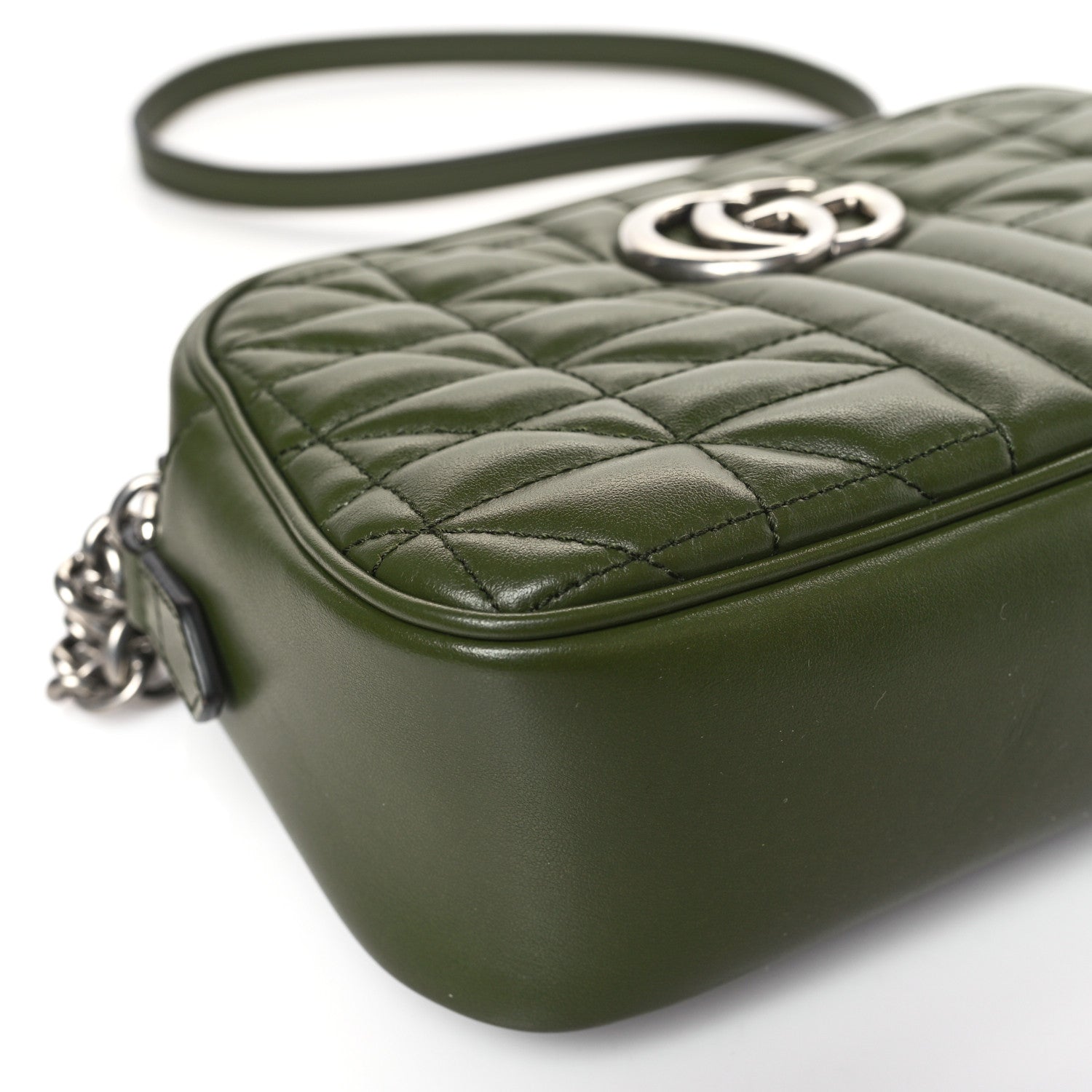 Gucci Calfskin Matelasse Aria Small GG Marmont Chain Shoulder Bag Military Wood 7 of 8
