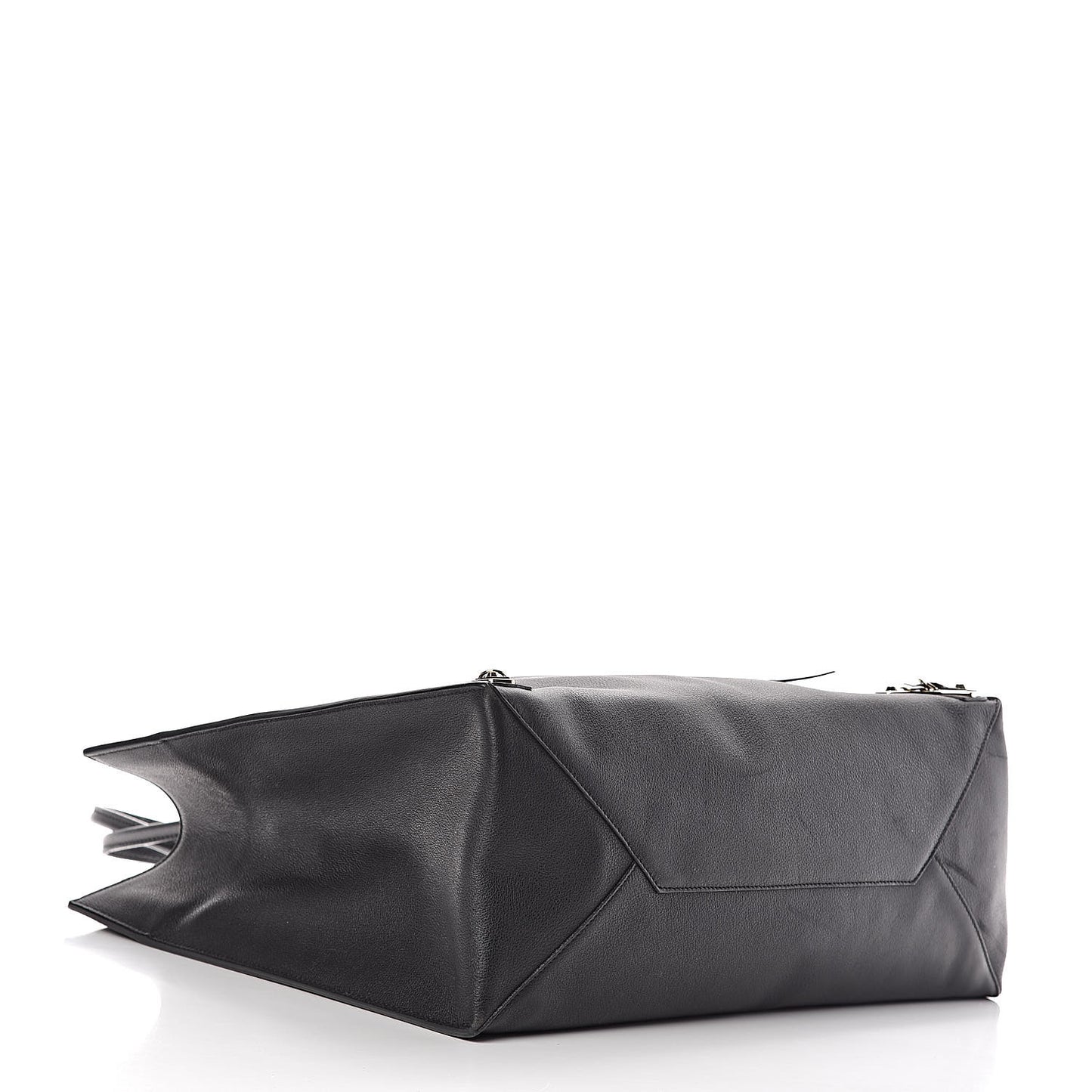 Grained Calfskin Gold Metallic Edge Hardware Papier A4 Tote Black