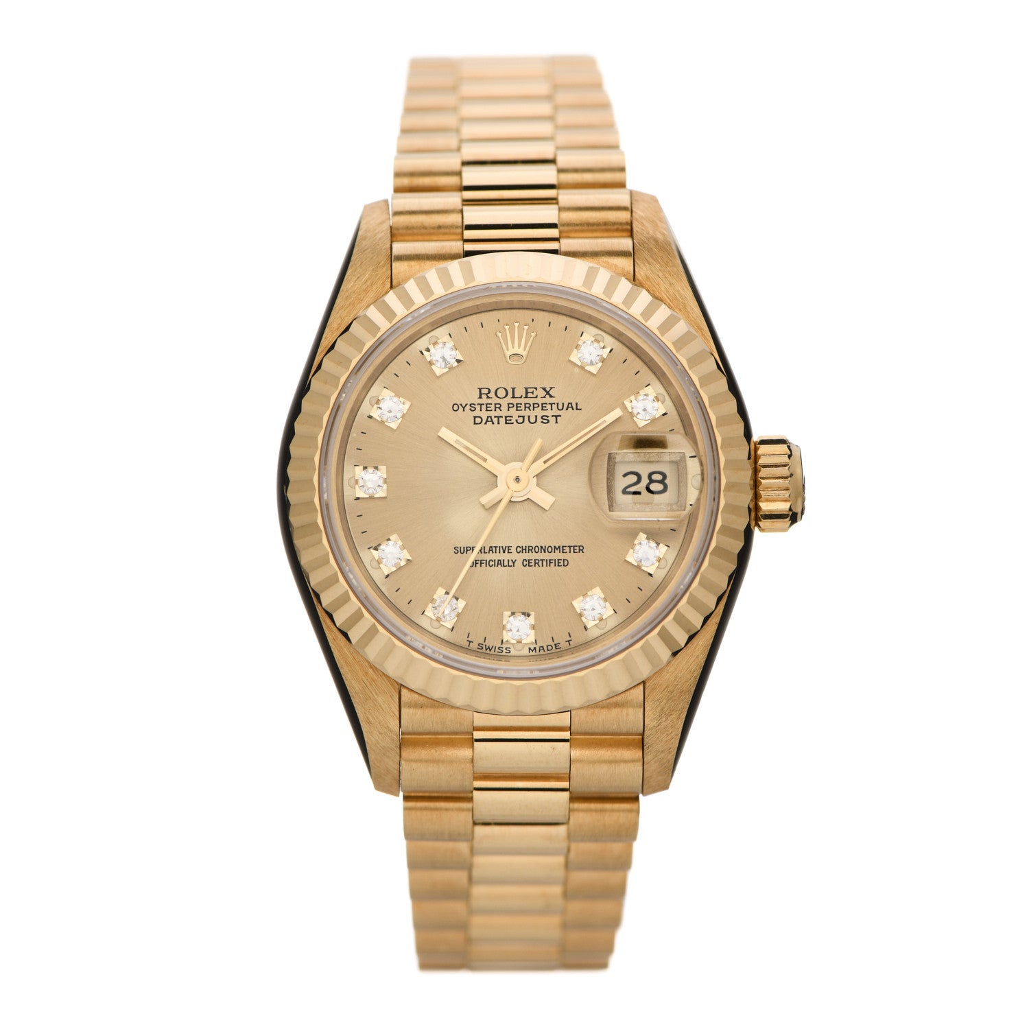 Rolex 18K Yellow Gold Diamond 26mm Datejust President Watch Champagne 69178 1 of 4