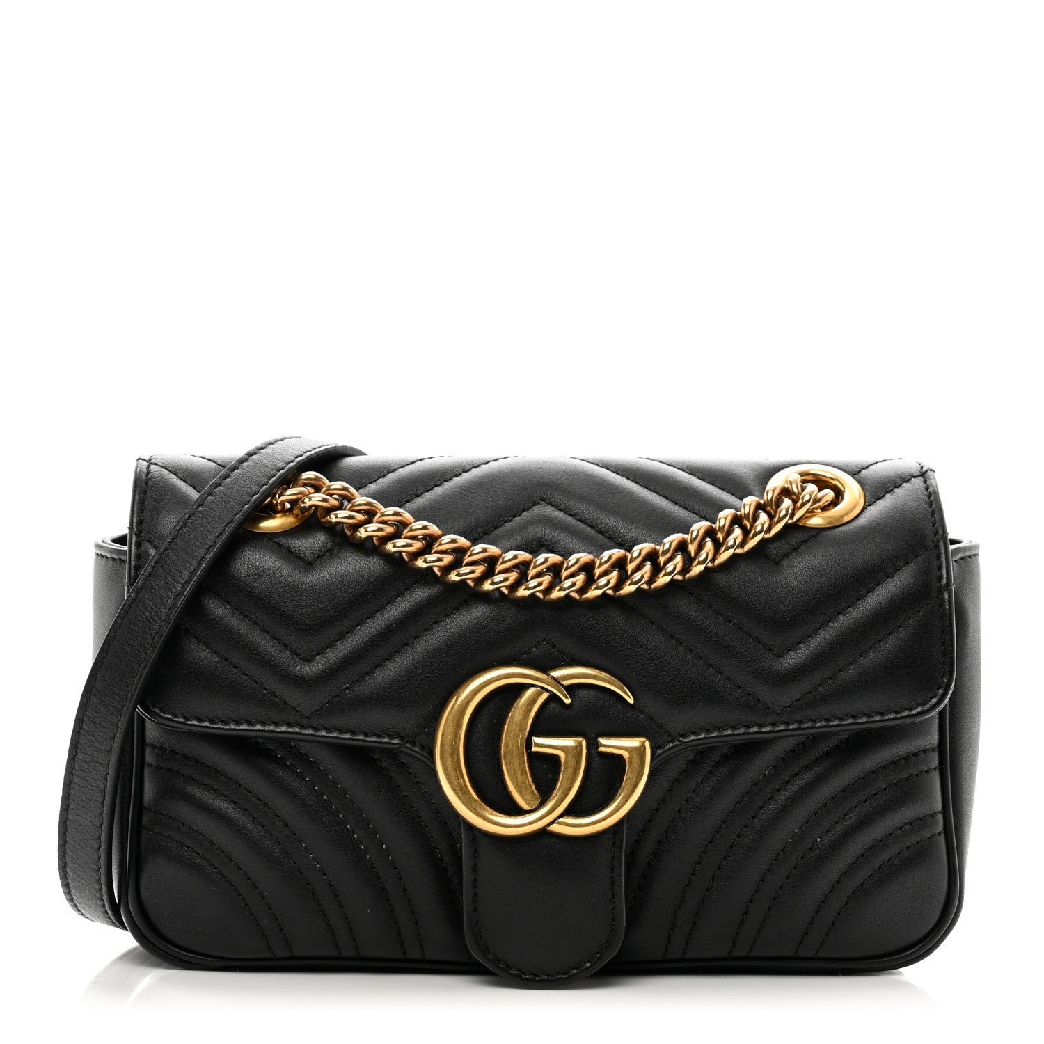 Gucci Calfskin Matelasse Mini GG Marmont Shoulder Bag Black 1 of 11